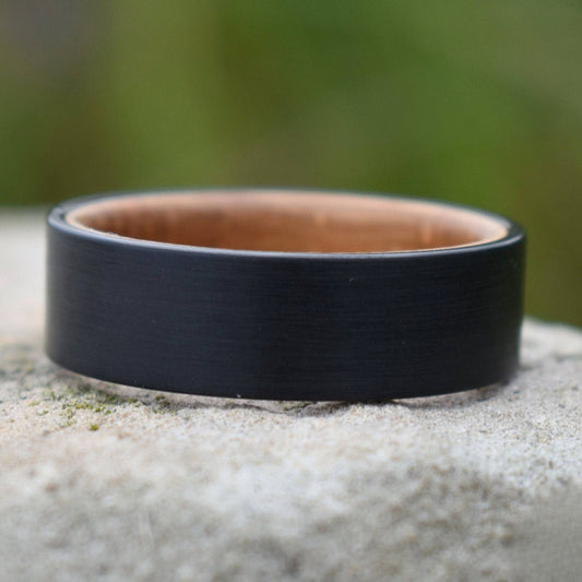 Black 8mm Tungsten with Whiskey Barrel Inner Band