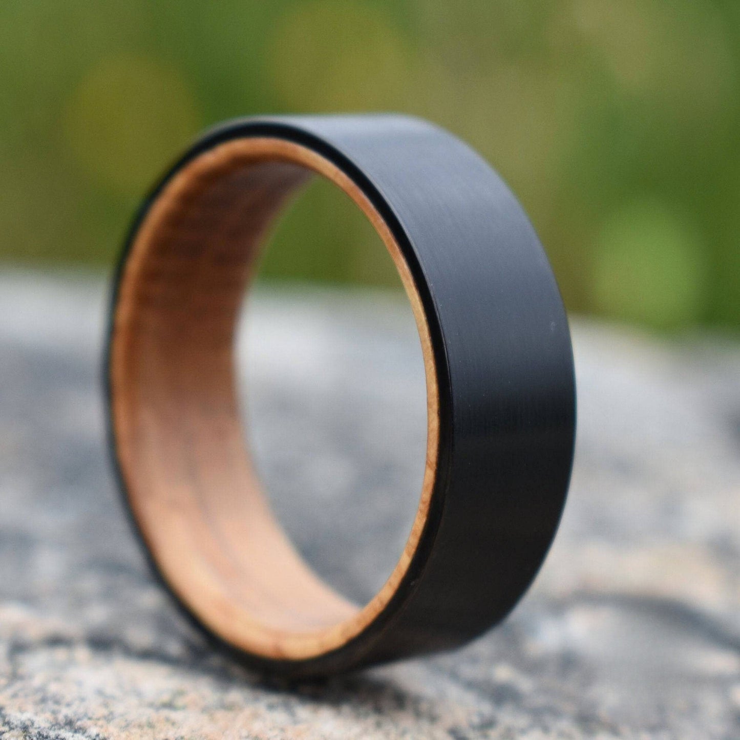 Black 8mm Tungsten with Whiskey Barrel Inner Band