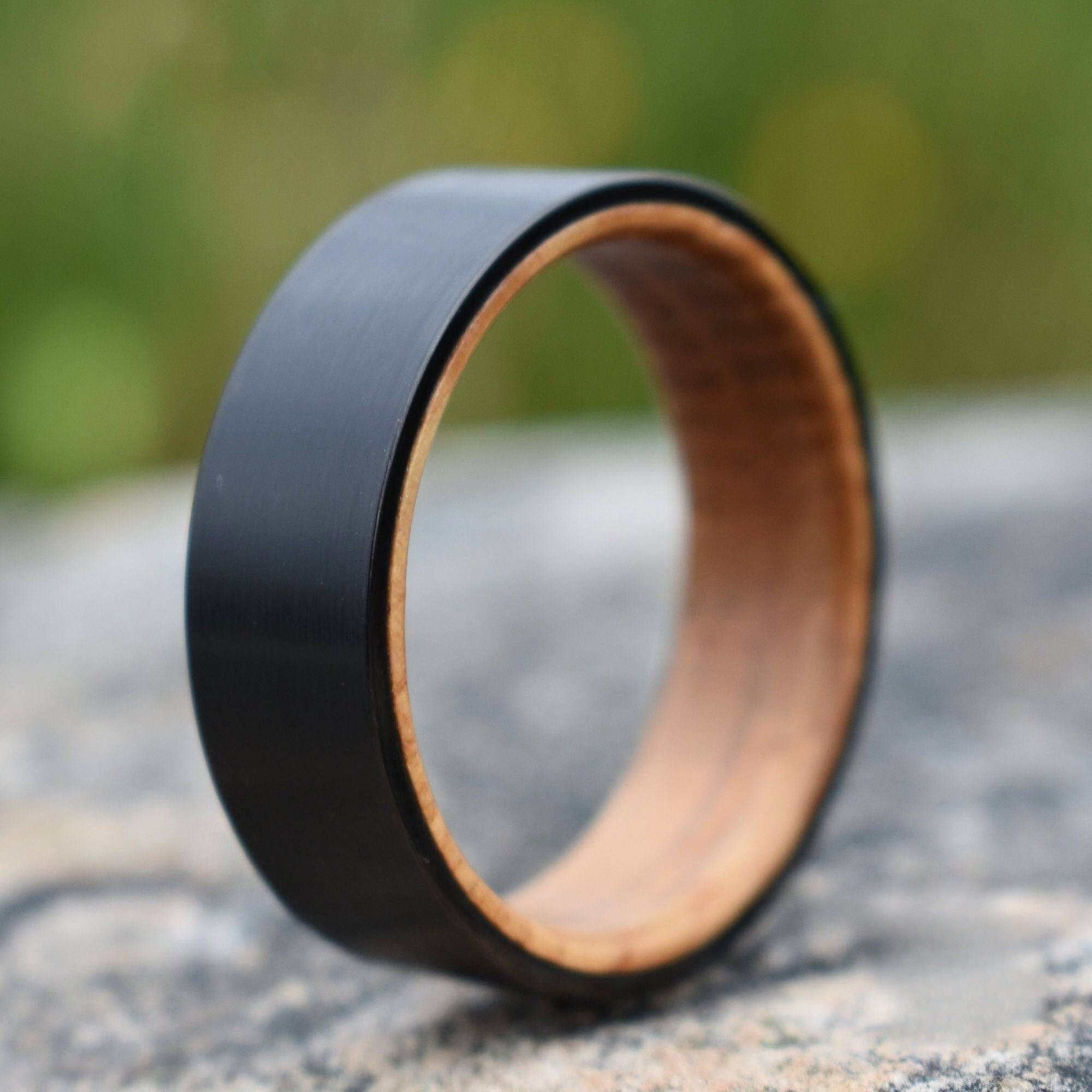 Black 8mm Tungsten with Whiskey Barrel Inner Band - Tungsten Titans