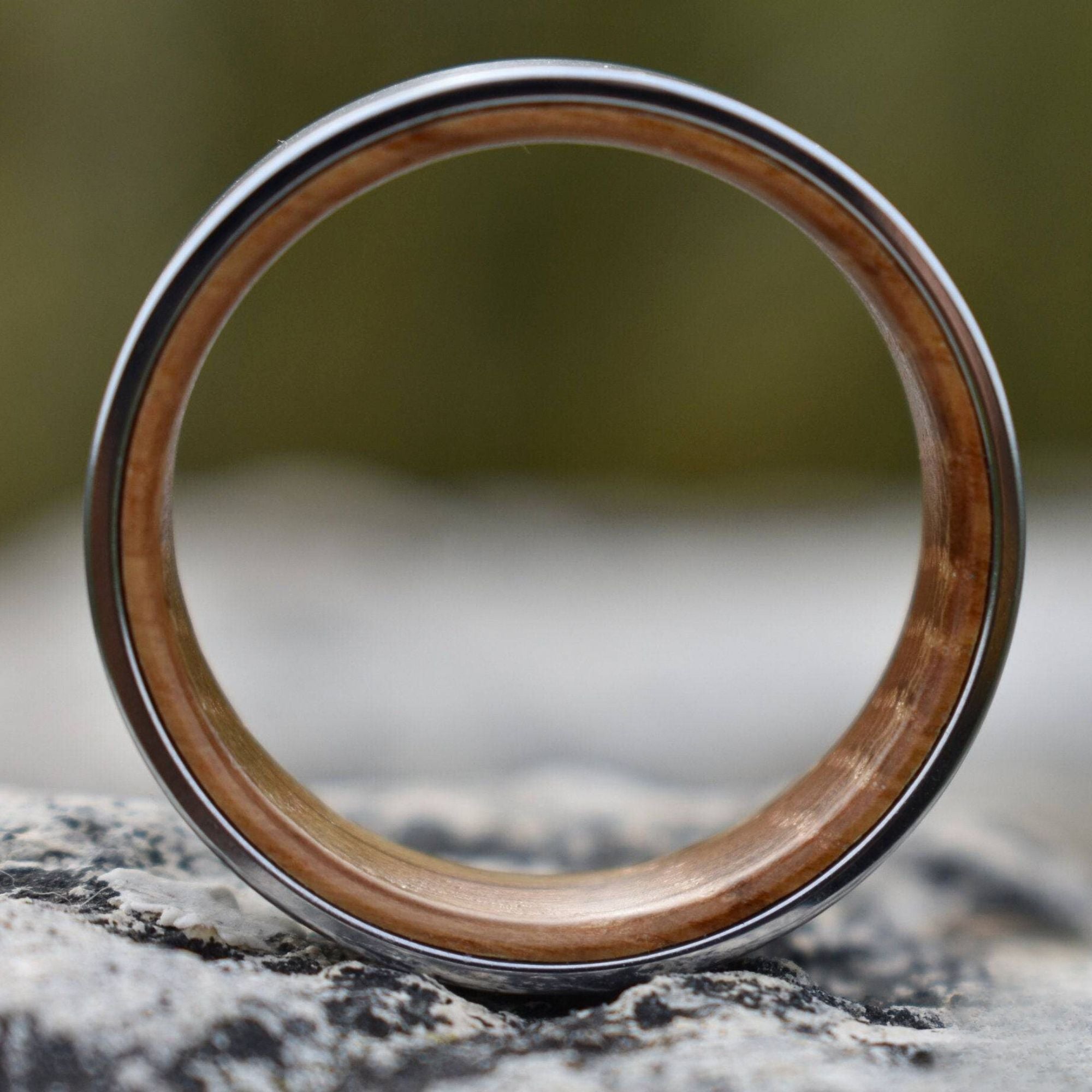Silver Tungsten 8mm Ring with Whiskey Barrel Inner Band - Tungsten Titans
