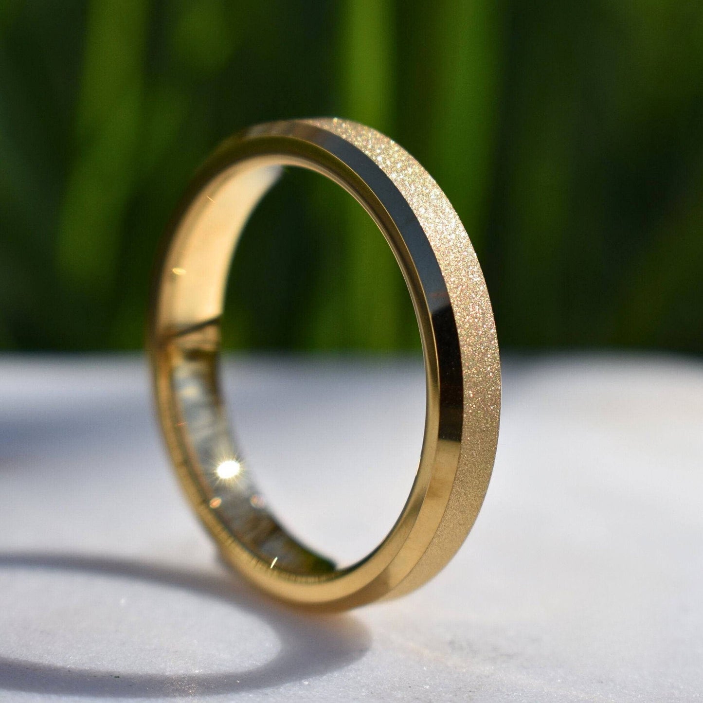 Tungsten 4mm Ring Gold Sandblasted Wedding Band