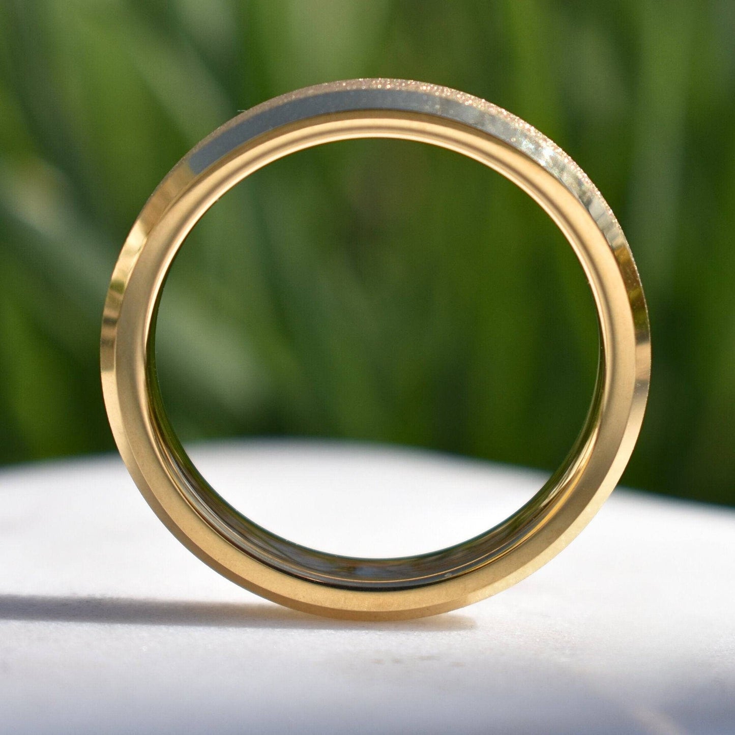 Tungsten 4mm Ring Gold Sandblasted Wedding Band