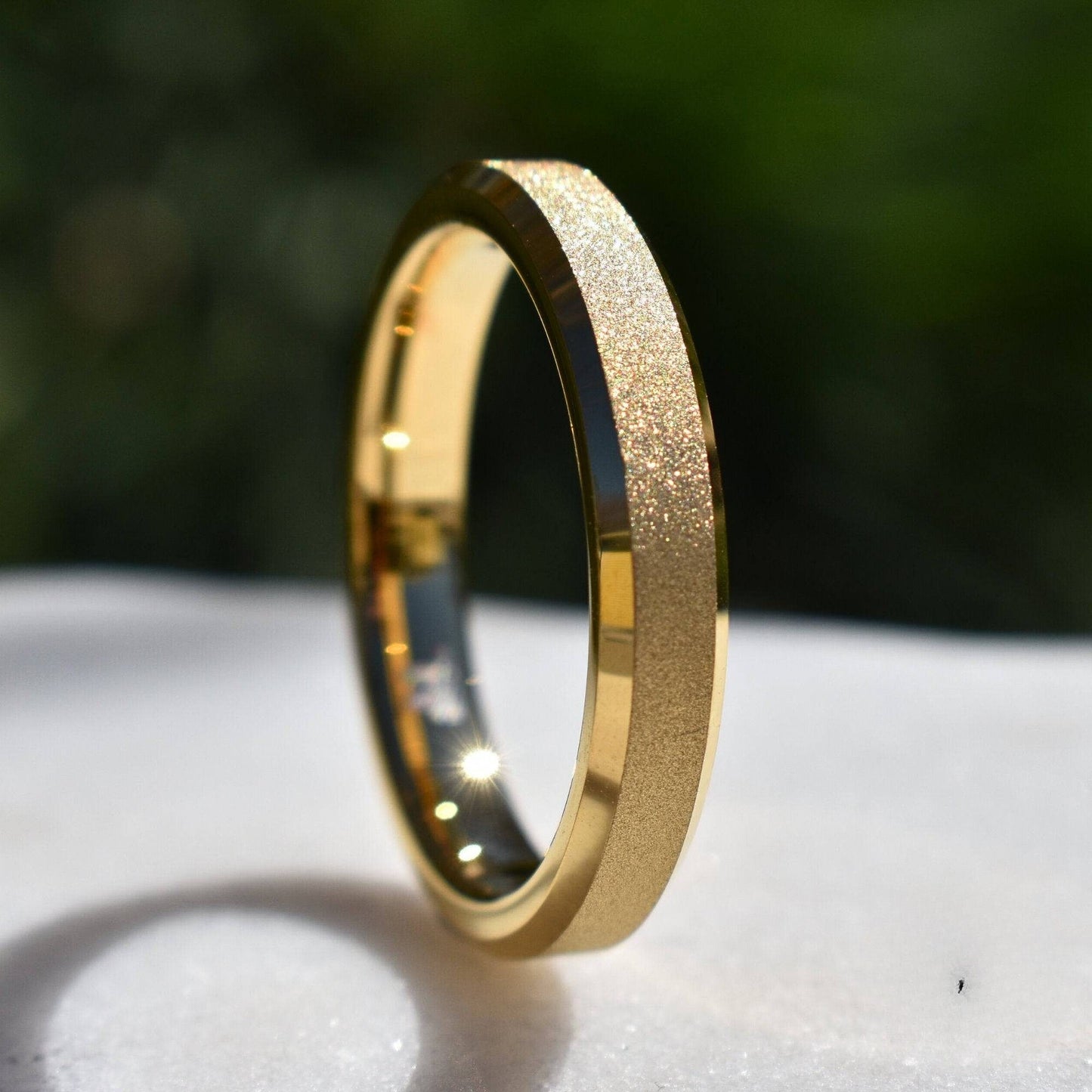 Tungsten 4mm Ring Gold Sandblasted Wedding Band