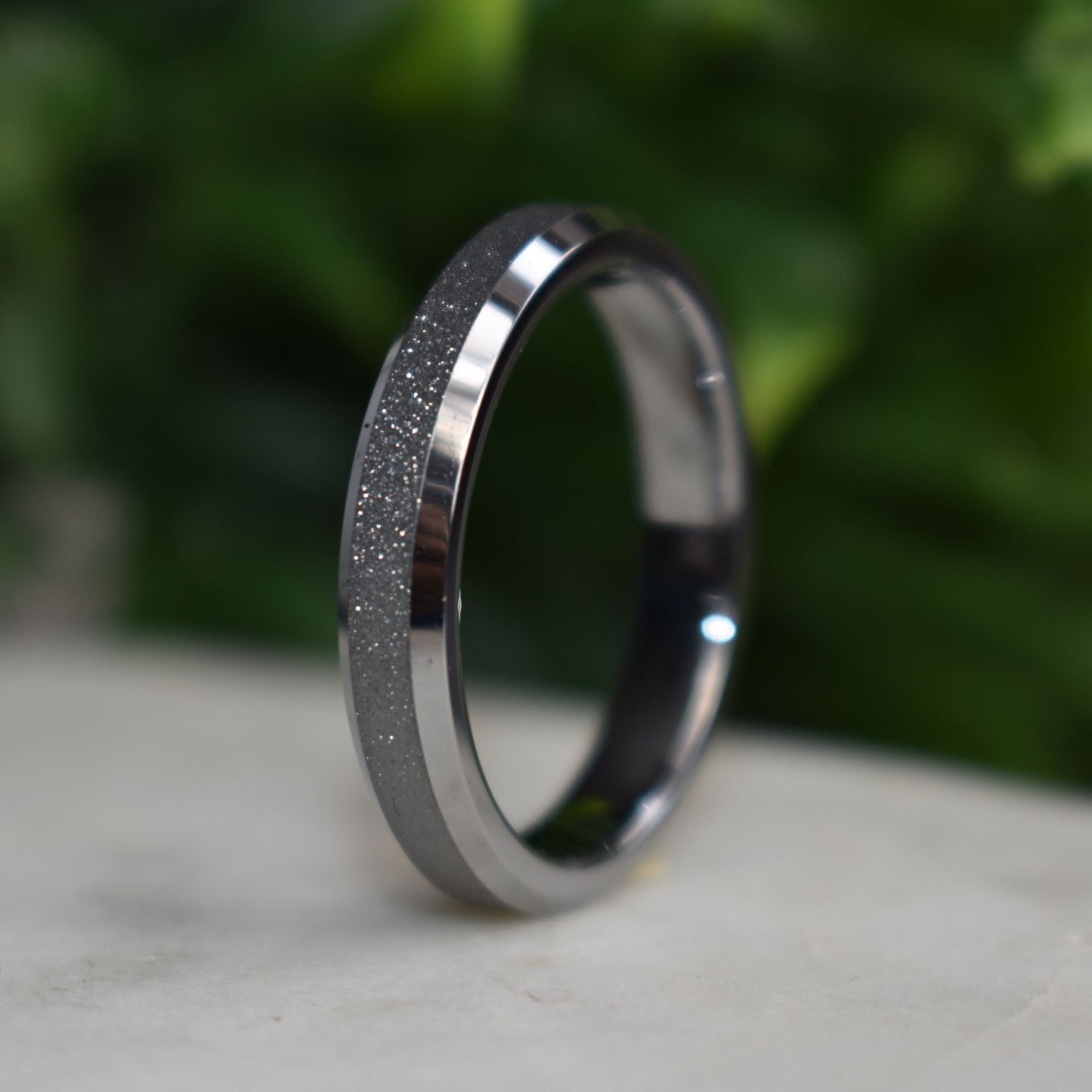 Tungsten 4mm Ring Silver Sandblasted Wedding Band