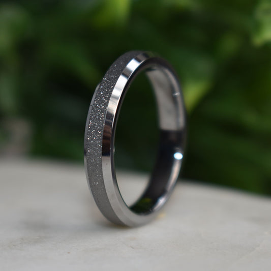 Tungsten 4mm Ring Silver Sandblasted Wedding Band