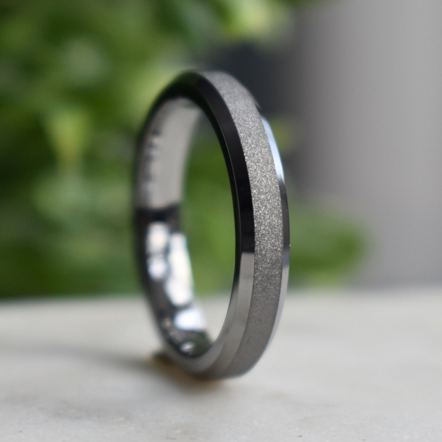 Tungsten 4mm Ring Silver Sandblasted Wedding Band