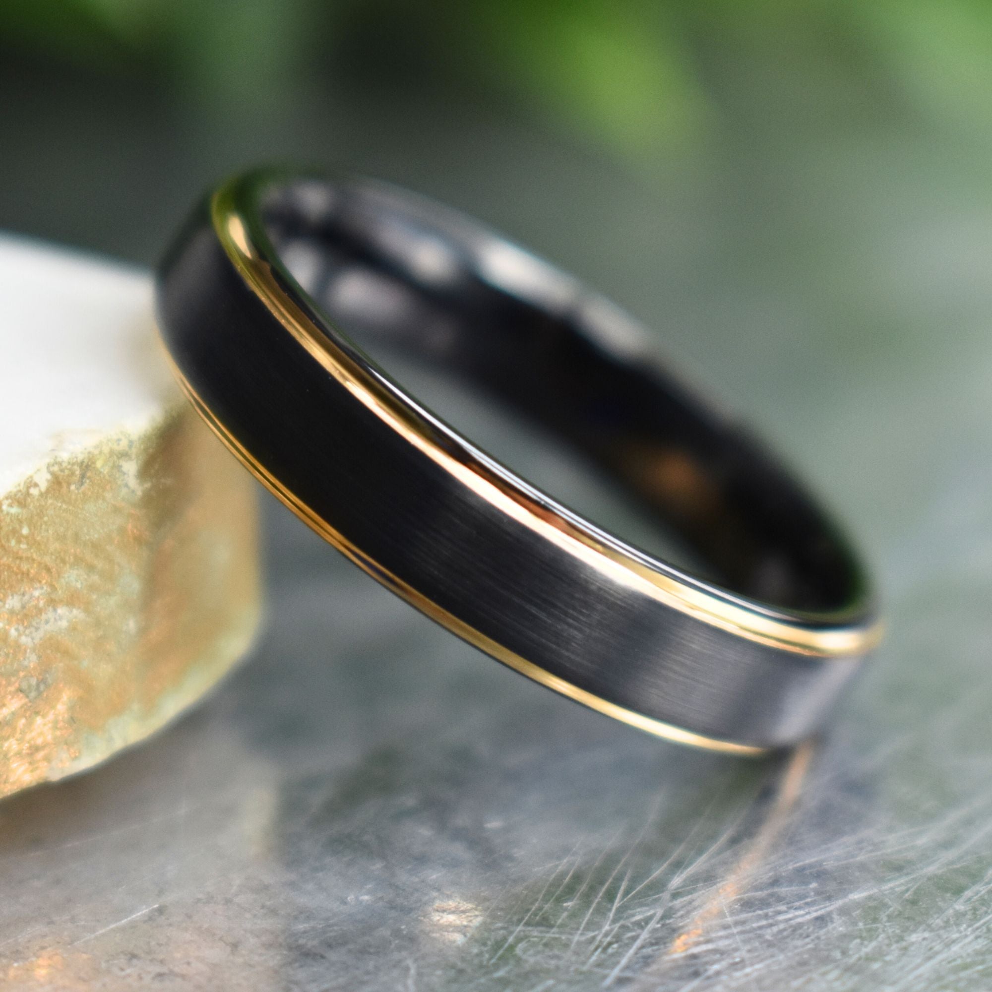 Black 5mm Tungsten Ring with Gold Bevelled Edges - Tungsten Titans