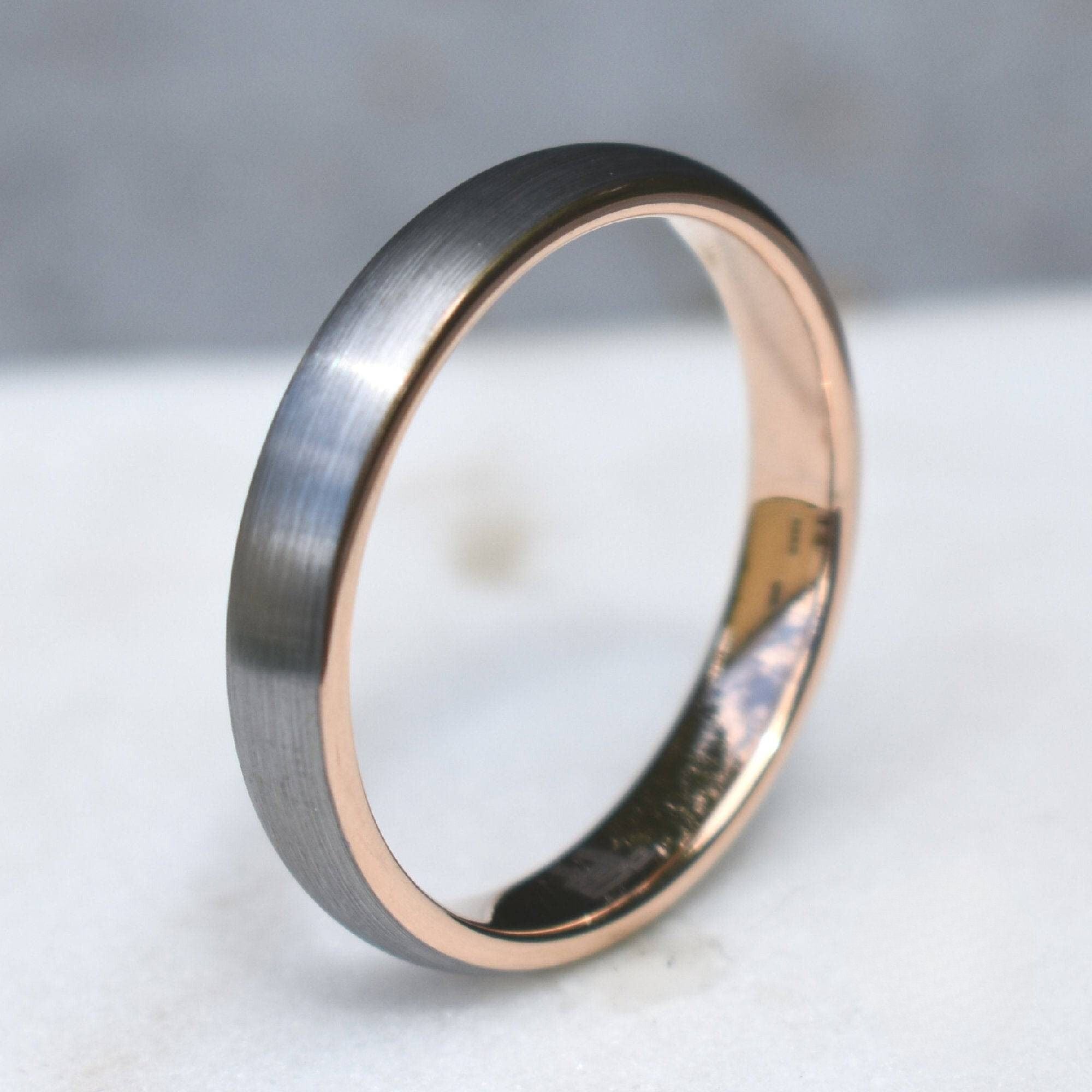 Tungsten Ring 4mm Brushed Silver with Rose Gold Comfort fit band - Tungsten Titans