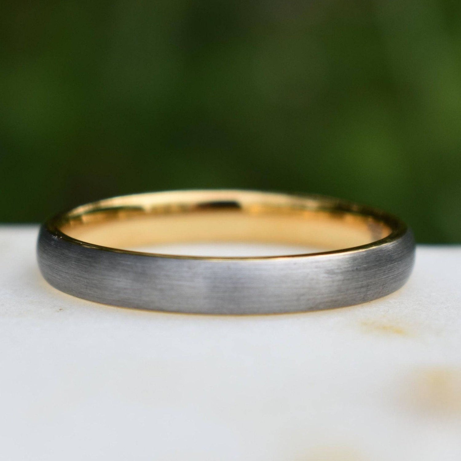 Tungsten Ring 4mm Brushed Silver with Yellow Gold Comfort fit band - Tungsten Titans