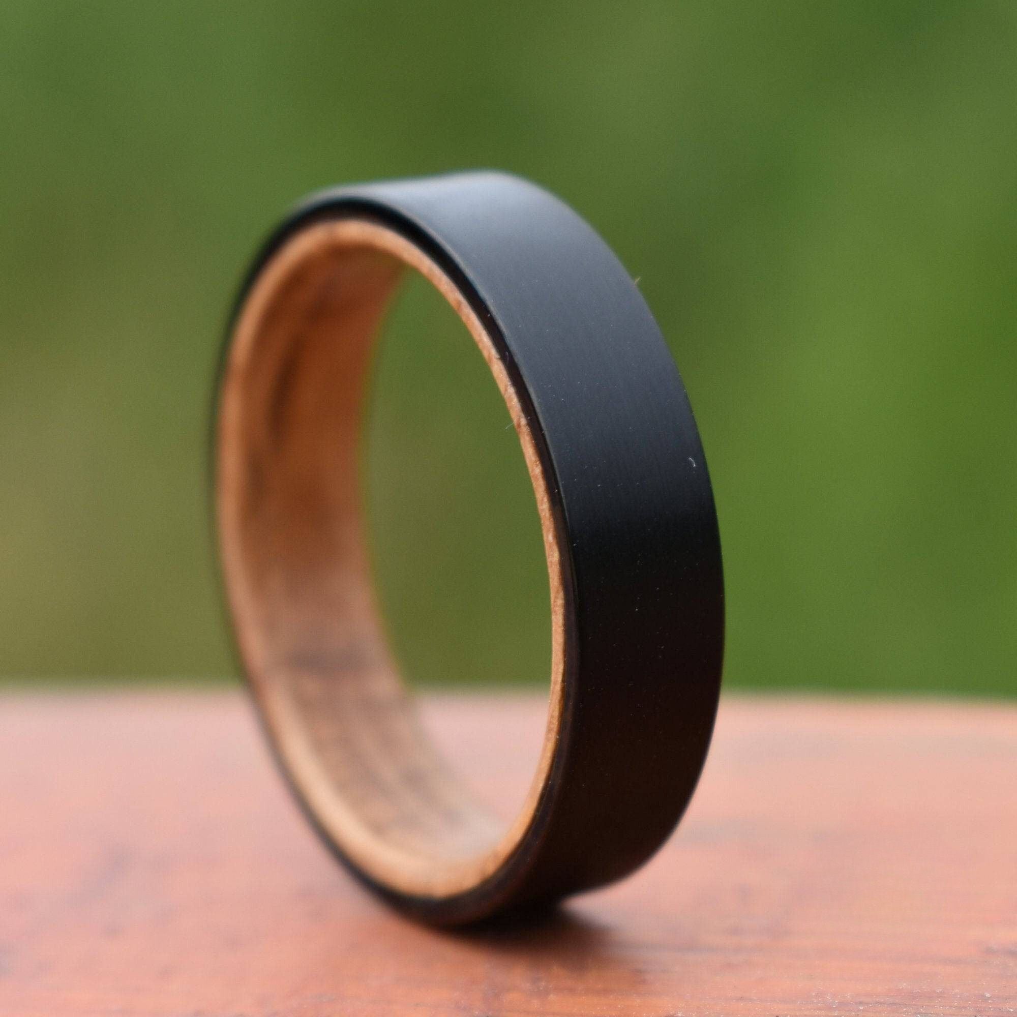 Black 6mm Tungsten with Whiskey Barrel Inner Band - Tungsten Titans