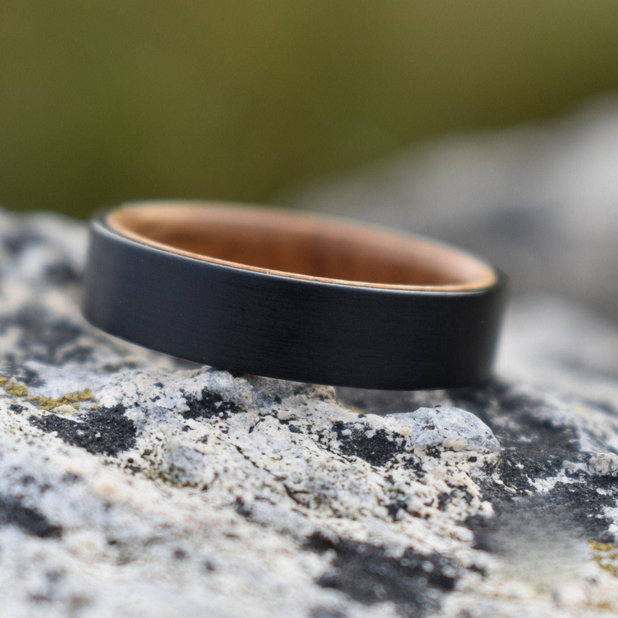 Black 6mm Tungsten with Whiskey Barrel Inner Band - Tungsten Titans