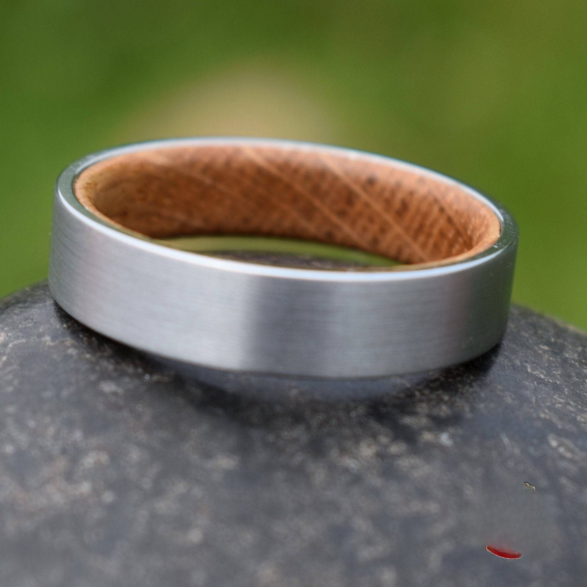 Silver Tungsten 6mm Ring with Whiskey Barrel Inner Band - Tungsten Titans