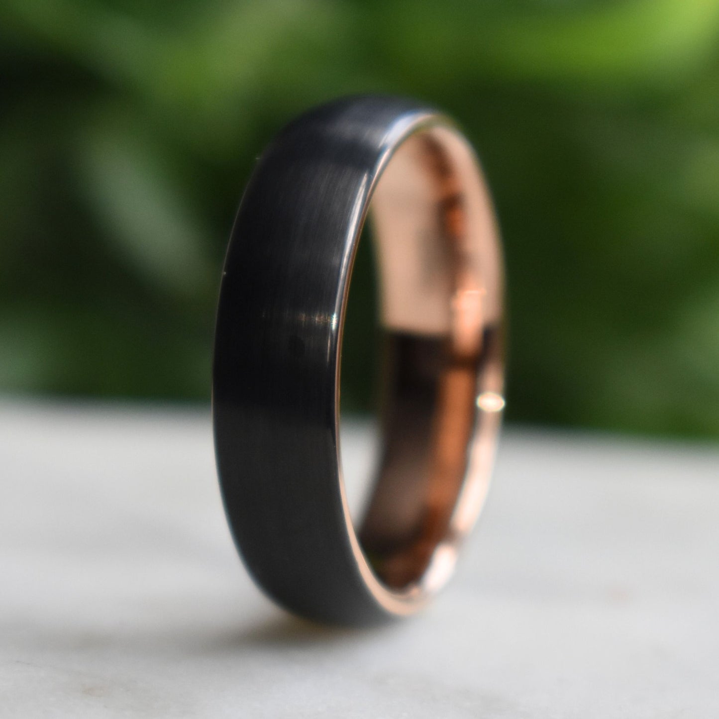 Black Brushed Tungsten 6mm Ring with Rose Gold Band