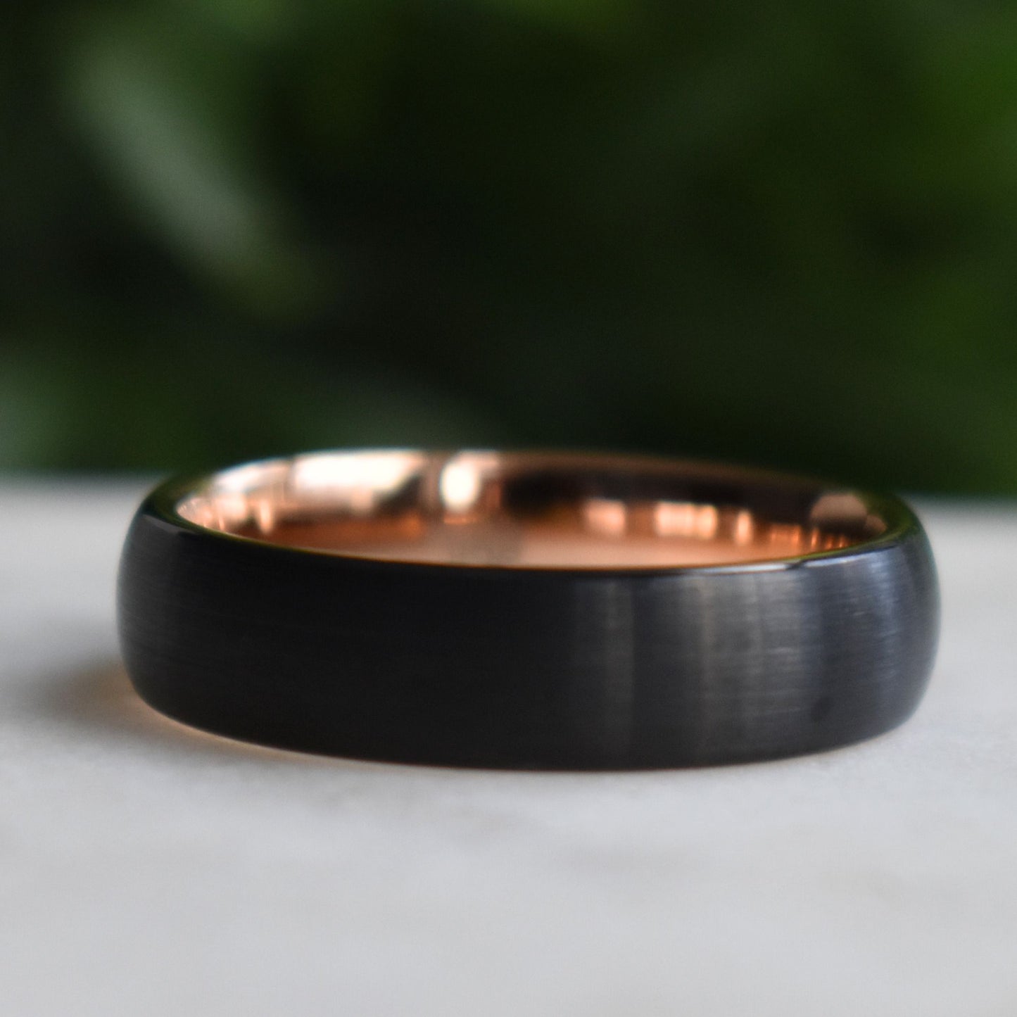 Black Brushed Tungsten 6mm Ring with Rose Gold Band