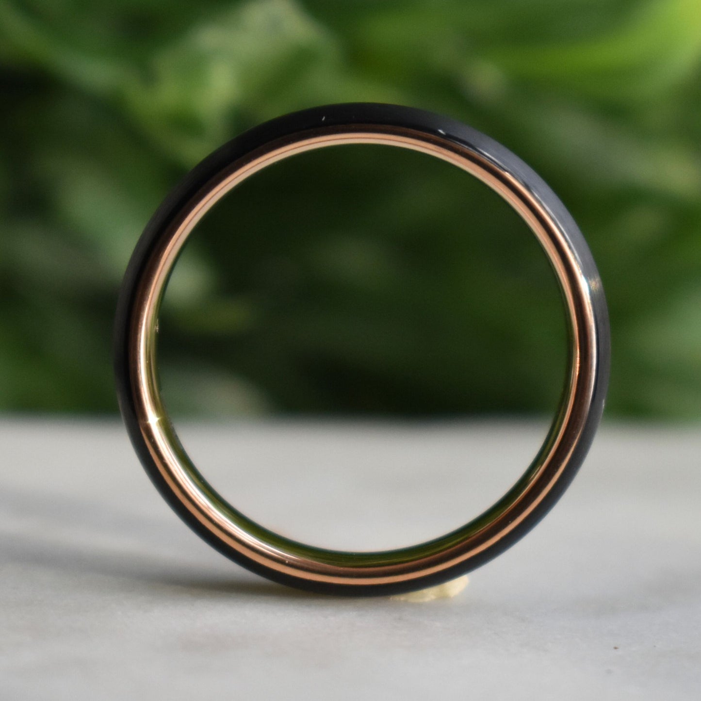 Black Brushed Tungsten 6mm Ring with Rose Gold Band