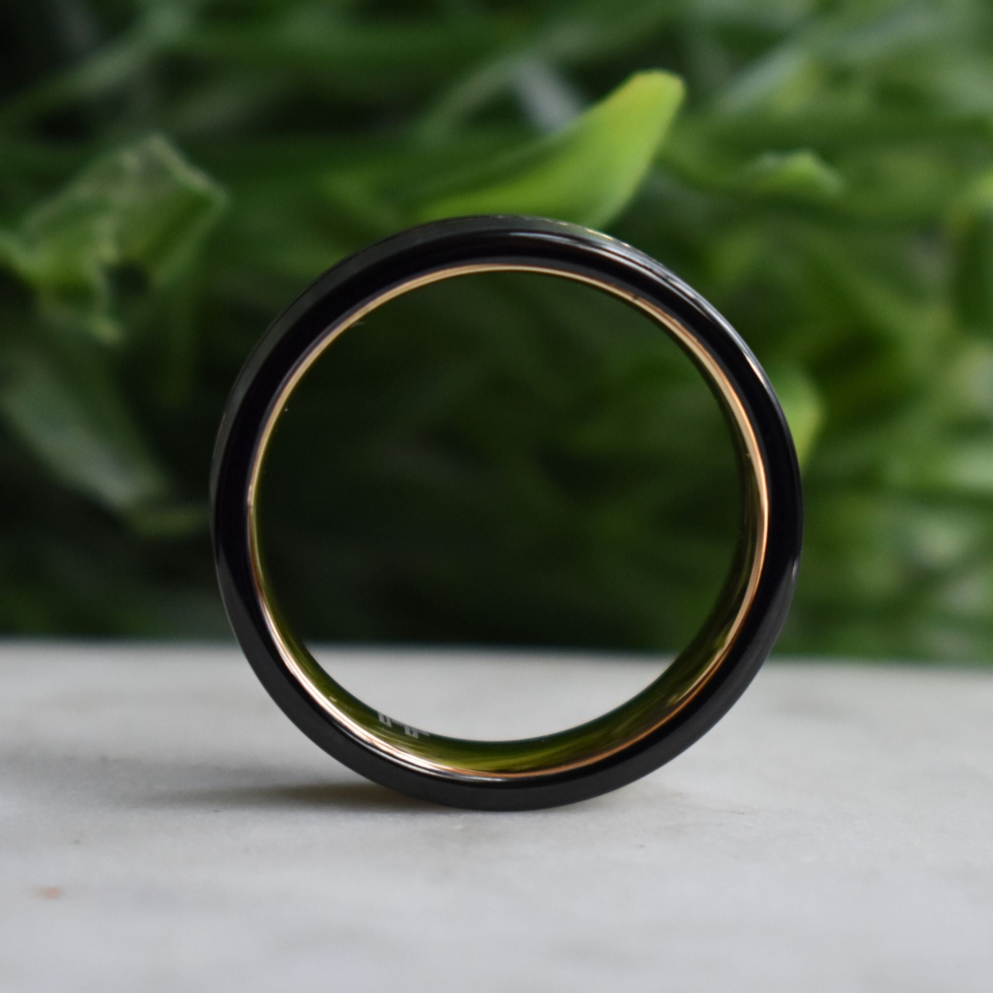 Tungsten Ring 8mm Brushed Silver with Rose Gold Stripe and Black Sides - Tungsten Titans