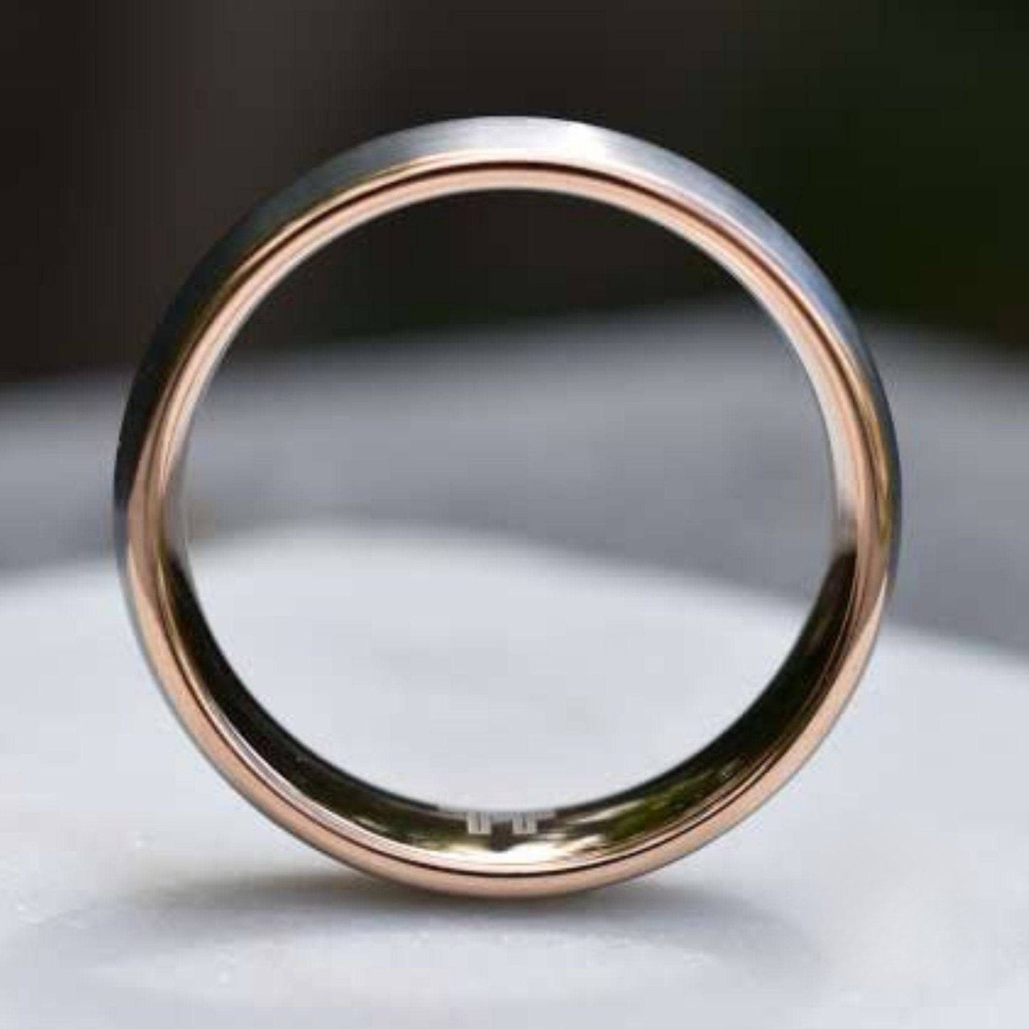 Tungsten Ring 8mm Brushed Silver with Rose Gold Comfort fit band