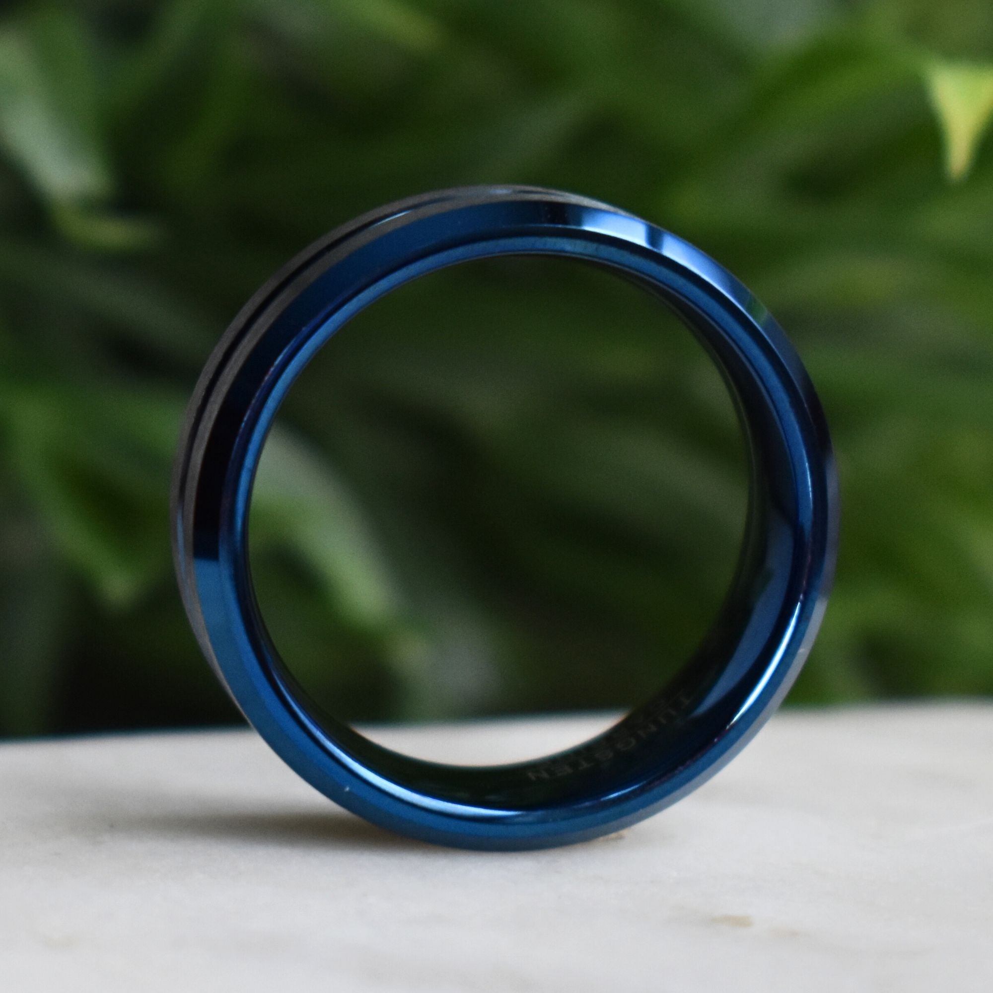 Tungsten 8mm Ring Blue with Silver Accent Stripes - Tungsten Titans