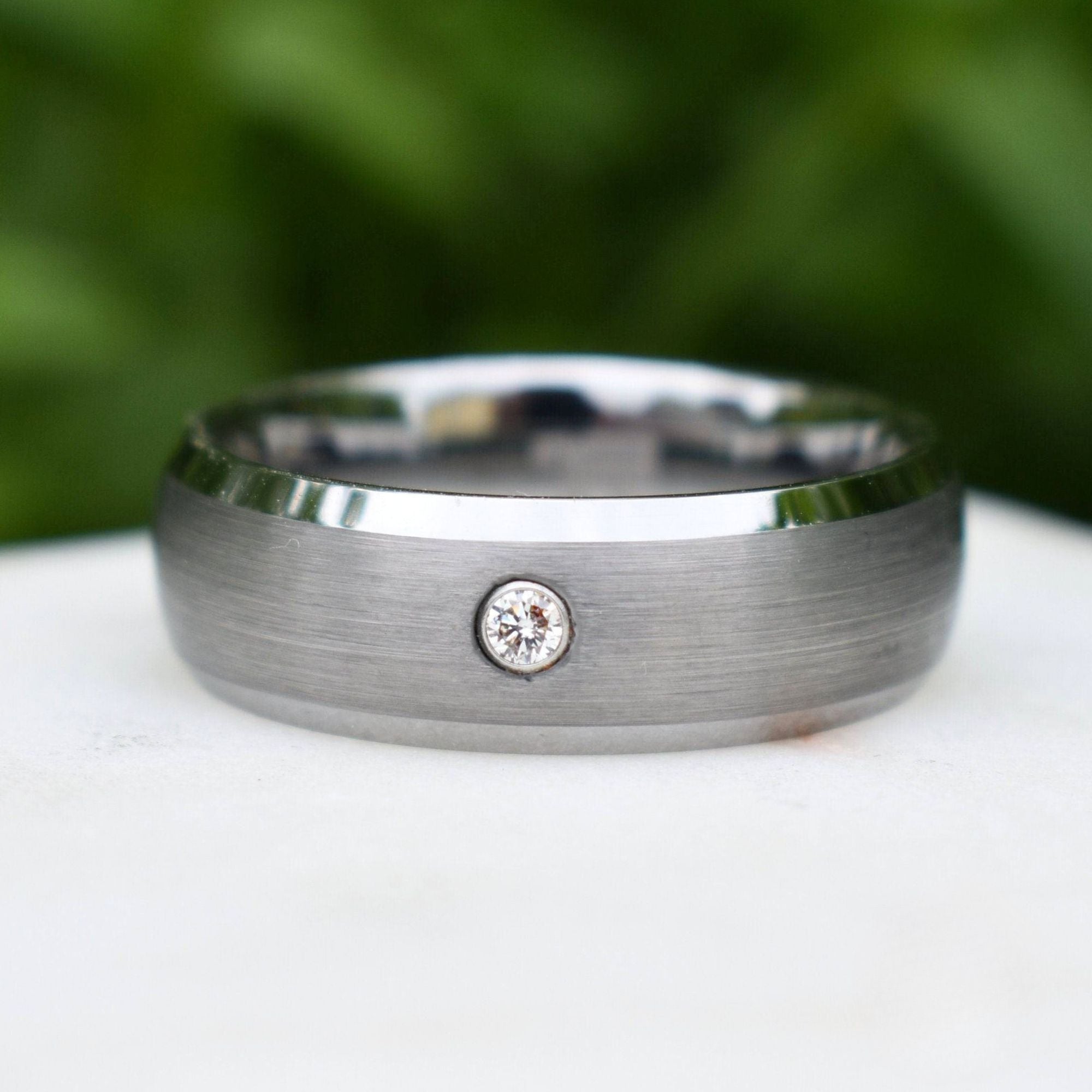 Silver Tungsten Ring with Simulated Diamond - Tungsten Titans