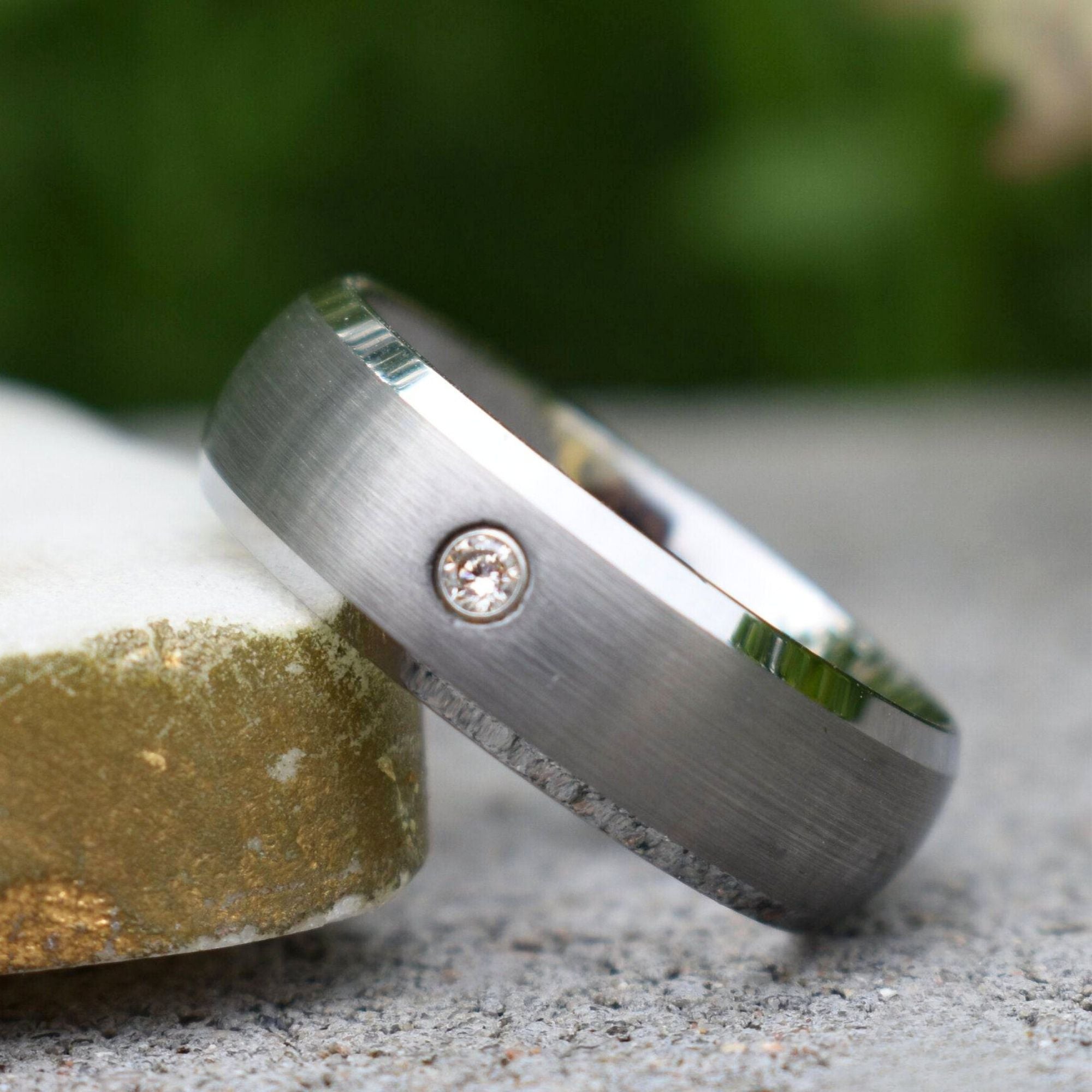 Silver Tungsten Ring with Simulated Diamond - Tungsten Titans