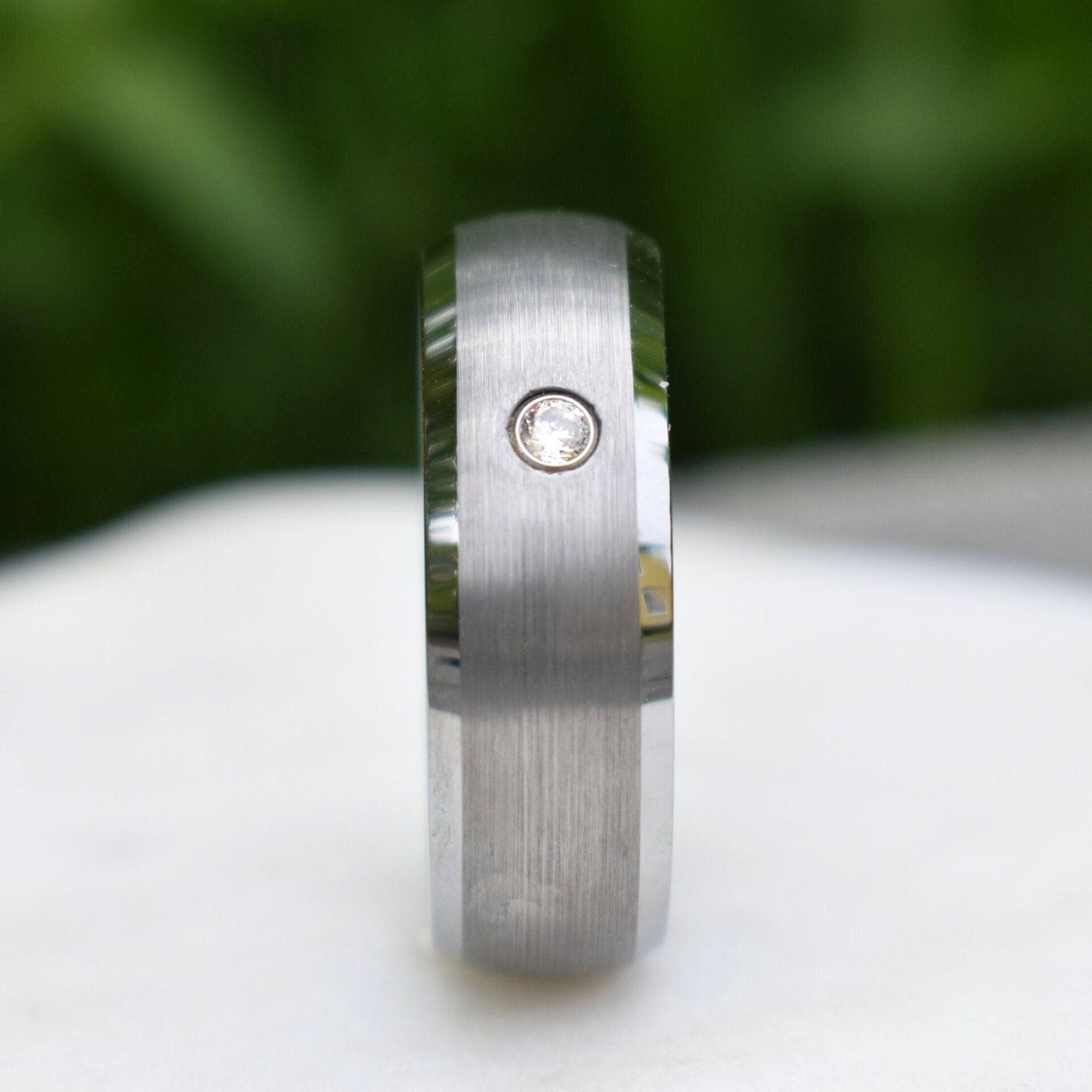 Silver Tungsten Ring with Simulated Diamond - Tungsten Titans