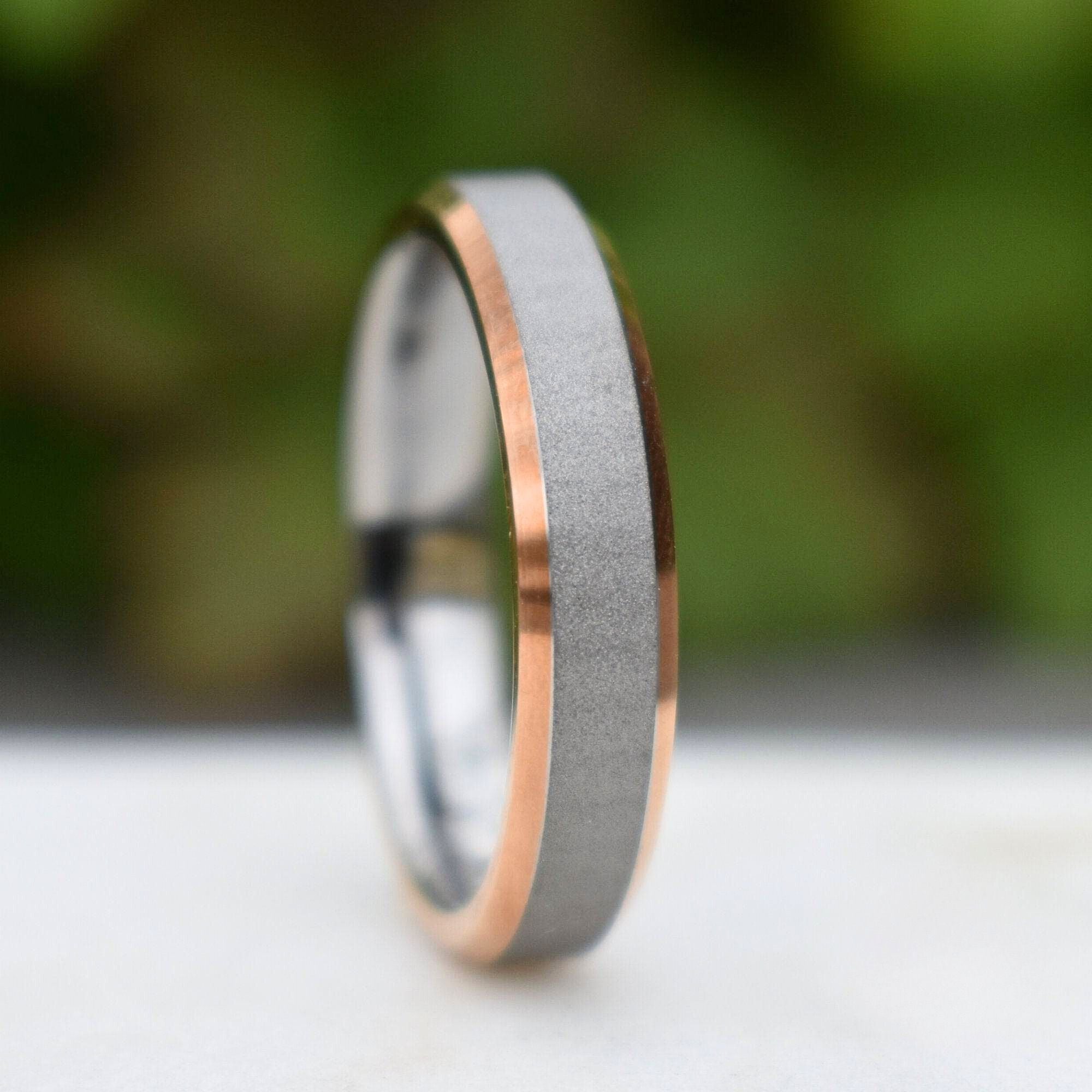 Tungsten 5mm Ring Brushed Silver with High Polished Rose Gold Edges - Tungsten Titans