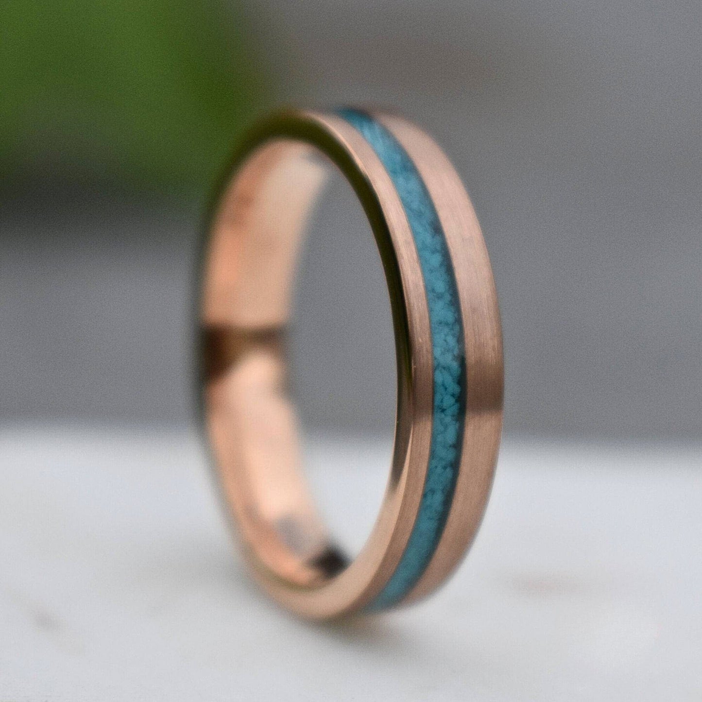 Tungsten 5mm Ring Rose Gold with Crushed Turquoise Wedding Band