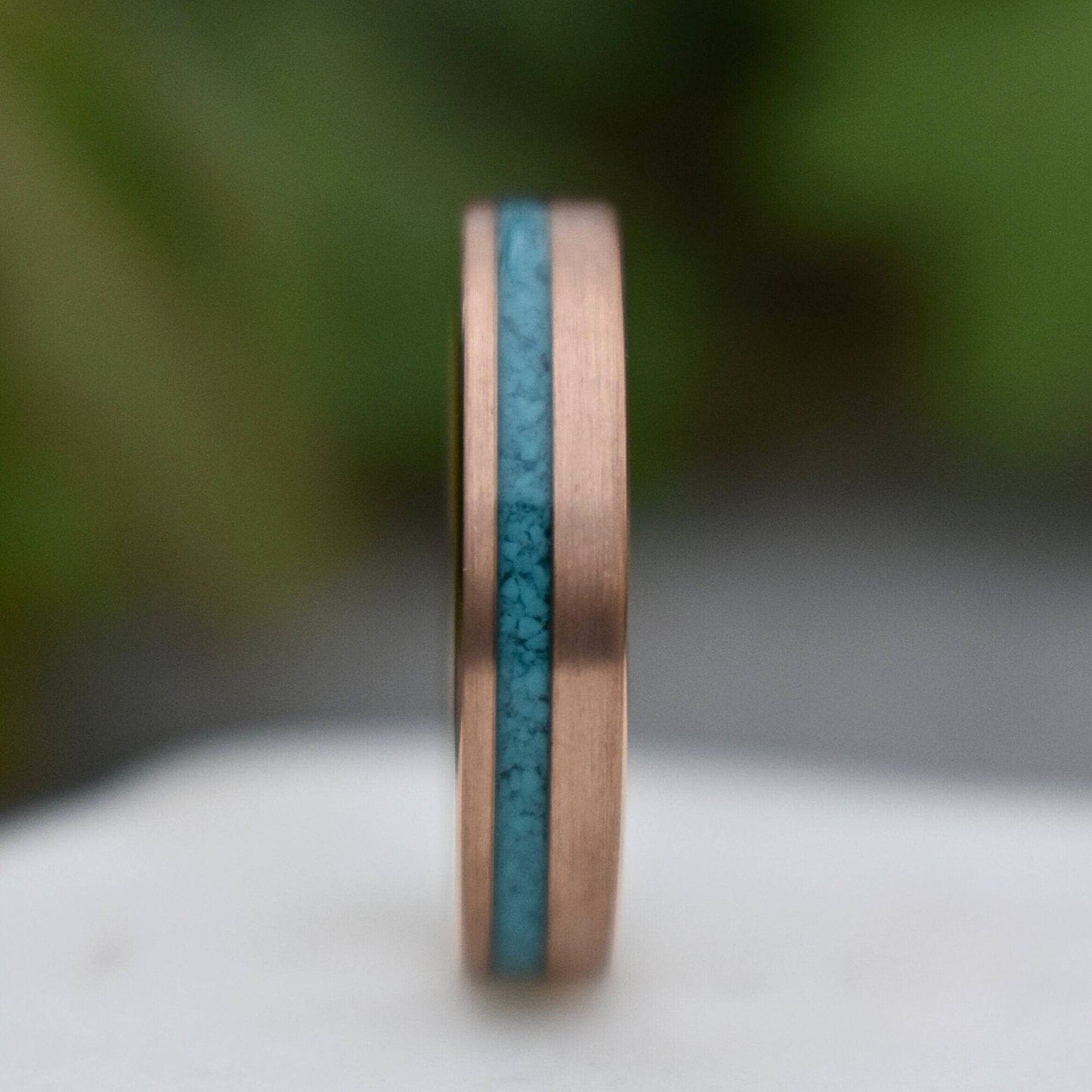 Tungsten 5mm Ring Rose Gold with Crushed Turquoise Wedding Band