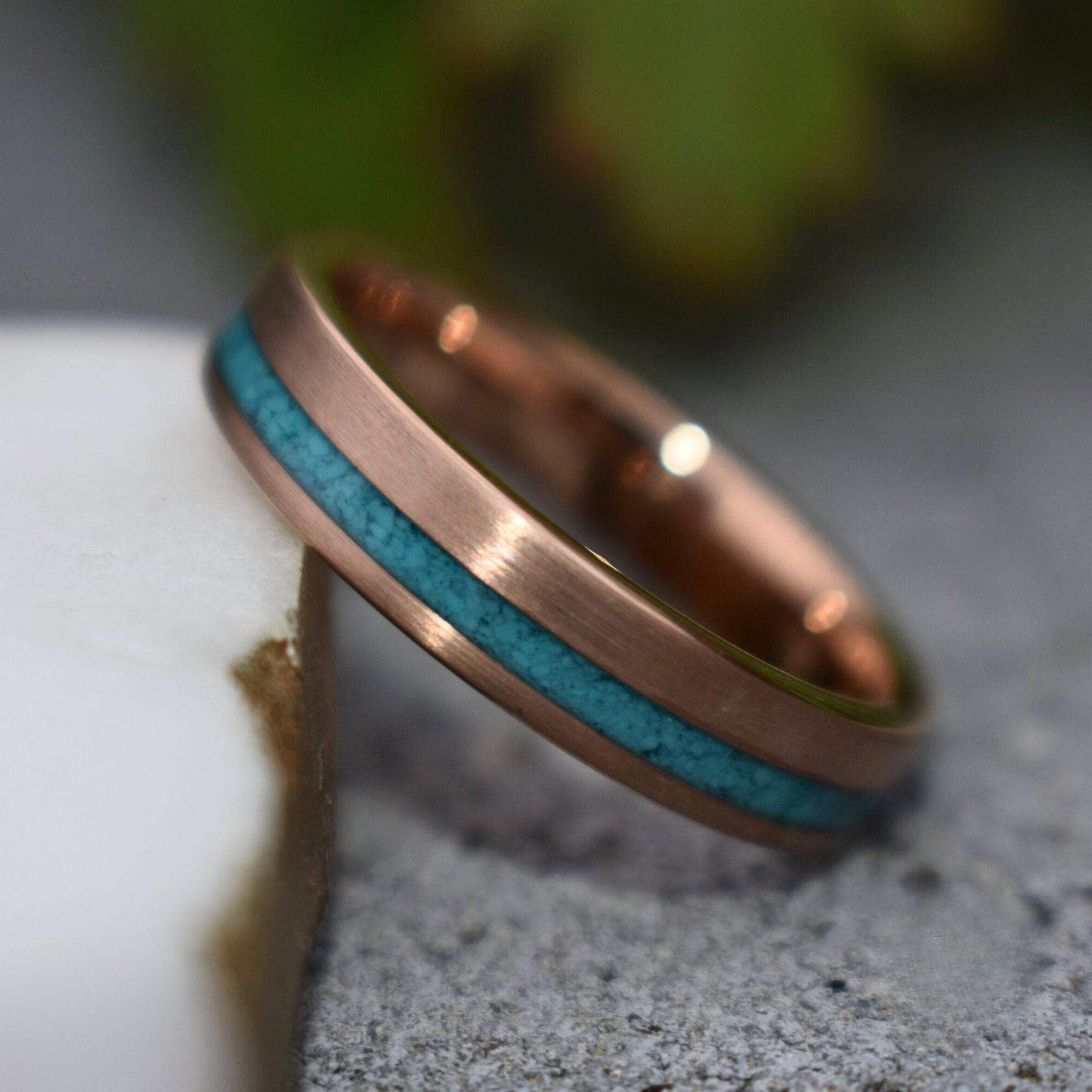 Tungsten 5mm Ring Rose Gold with Crushed Turquoise Wedding Band