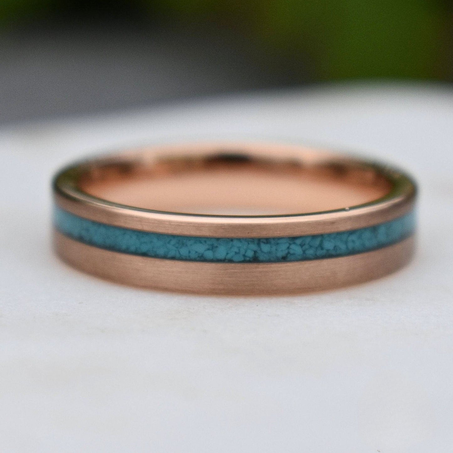 Tungsten 5mm Ring Rose Gold with Crushed Turquoise Wedding Band