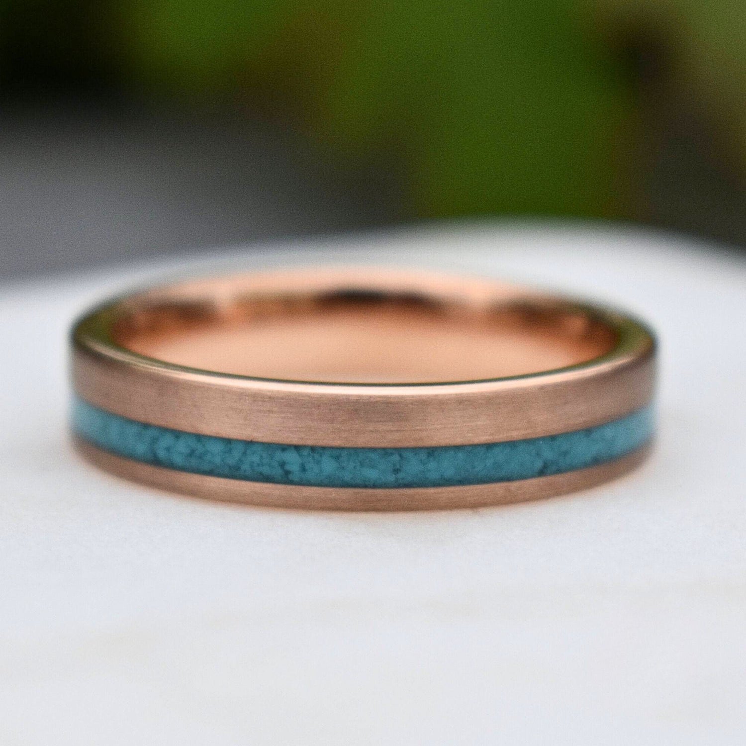 Tungsten 5mm Ring Rose Gold with Crushed Turquoise Wedding Band