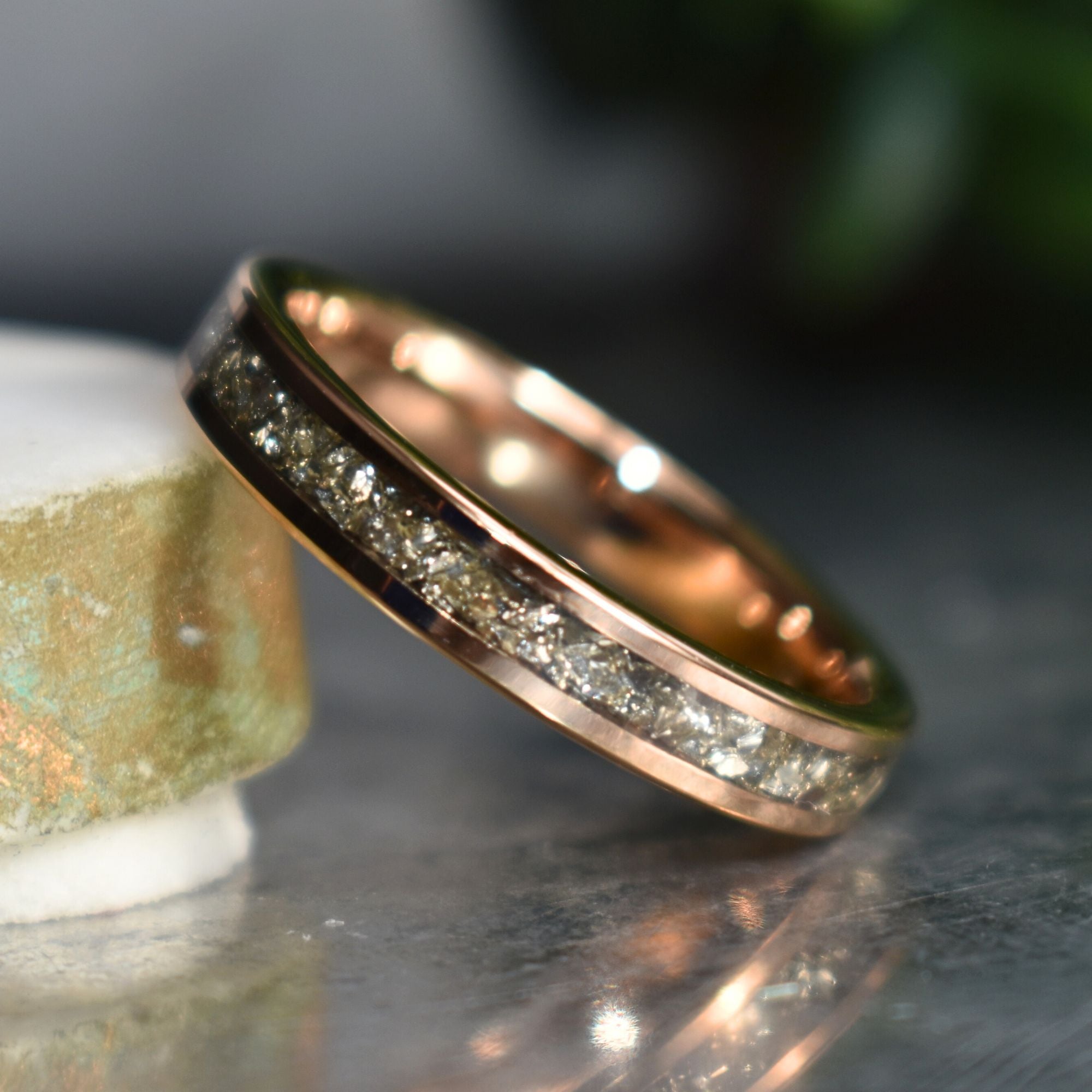 Tungsten Rose Gold Ring German Silver Glass Wedding Band - Tungsten Titans