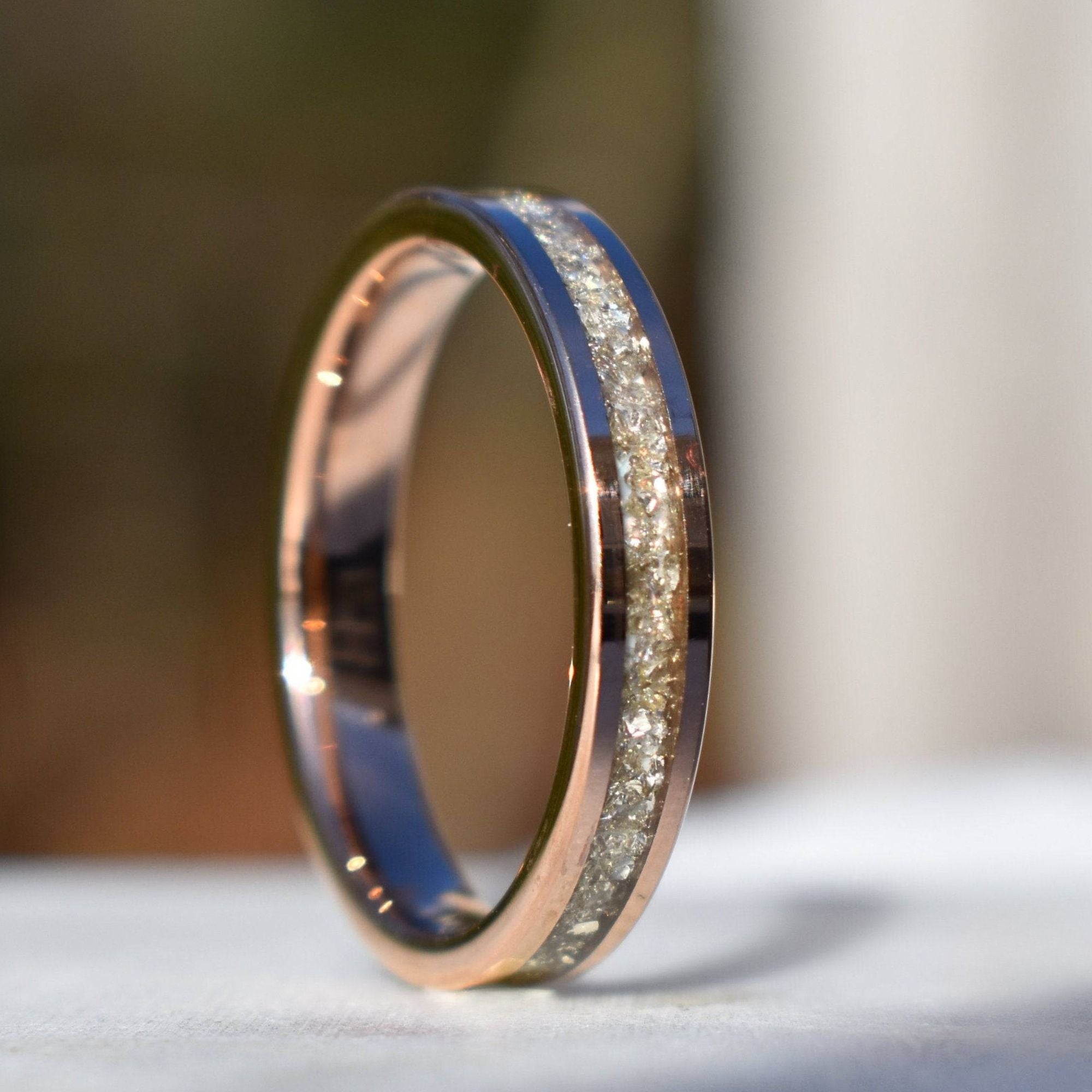 Tungsten Rose Gold Ring German Silver Glass Wedding Band - Tungsten Titans