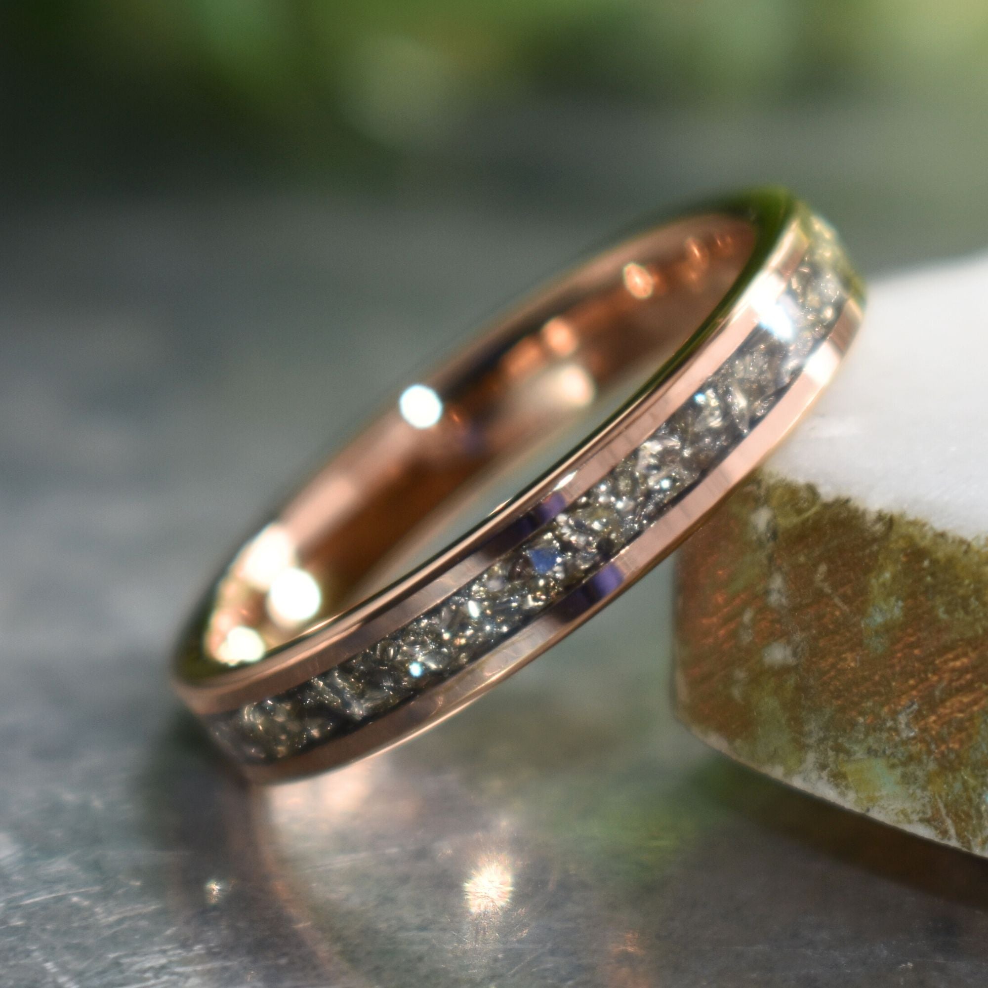 Tungsten Rose Gold Ring German Silver Glass Wedding Band - Tungsten Titans