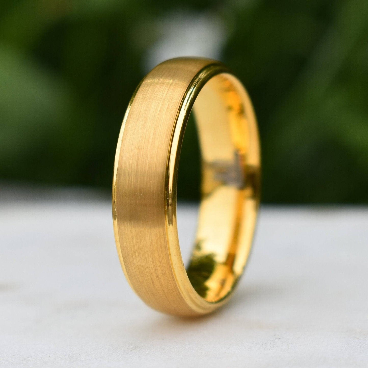 Tungsten 7mm Ring Gold Brushed Centre with a Stepped Edge