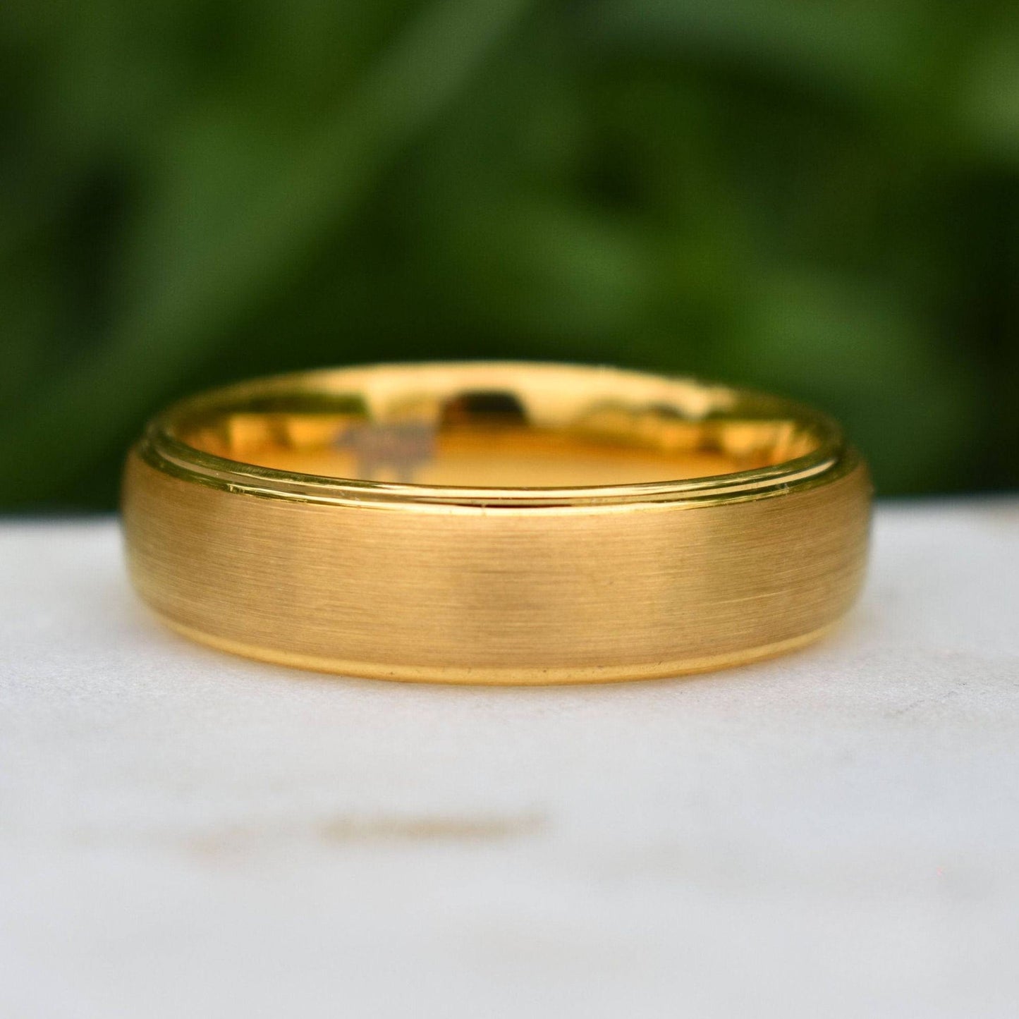 Tungsten 7mm Ring Gold Brushed Centre with a Stepped Edge