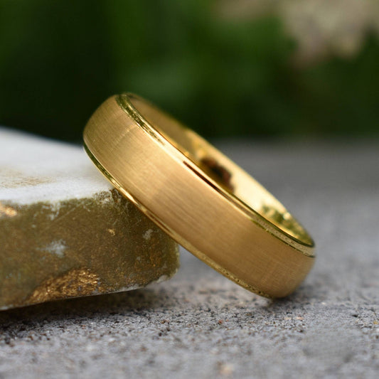 Tungsten 7mm Ring Gold Brushed Centre with a Stepped Edge - Tungsten Titans
