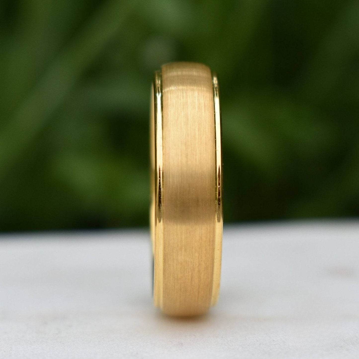 Tungsten 7mm Ring Gold Brushed Centre with a Stepped Edge