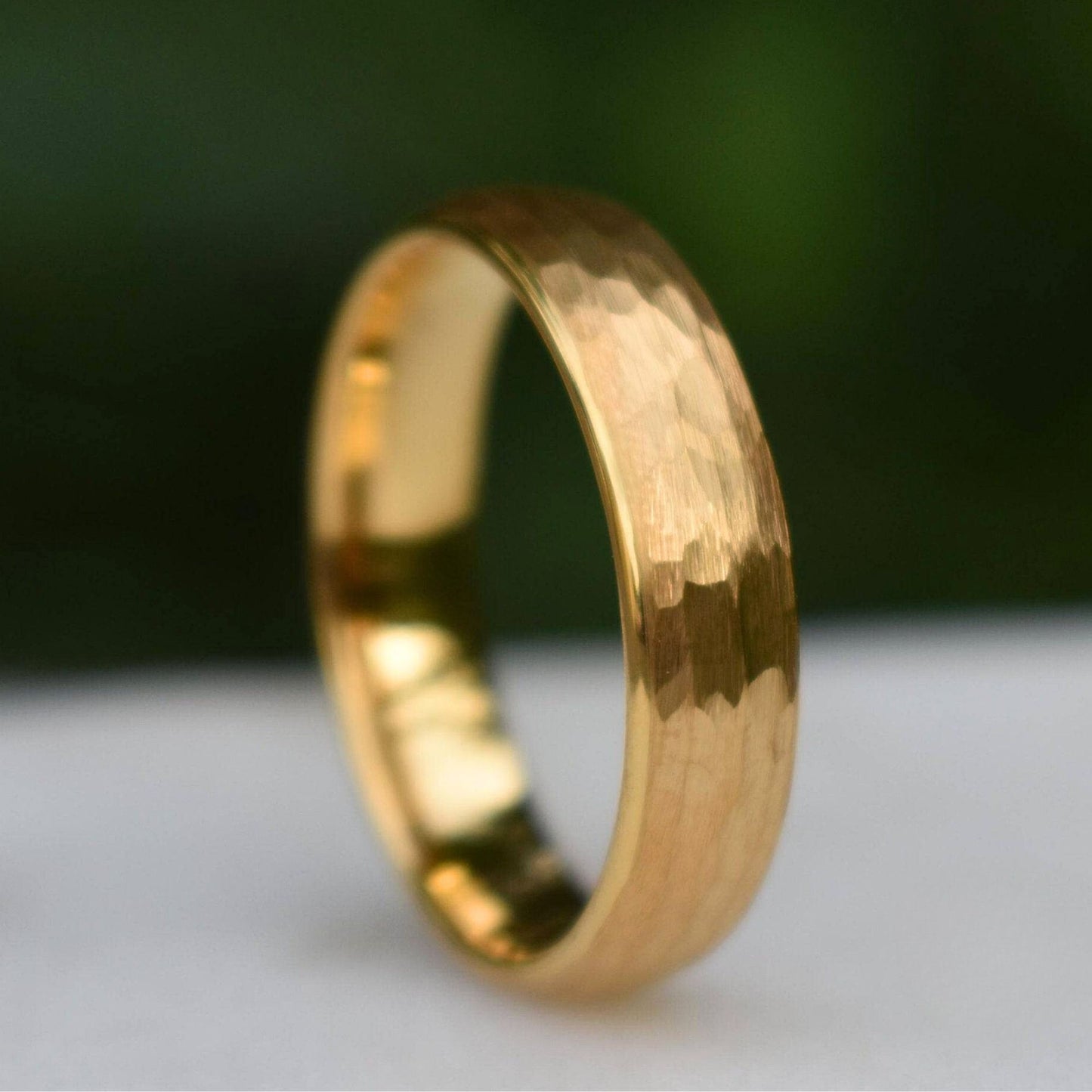 Tungsten 6mm Ring Hammered Gold with Comfort fit band