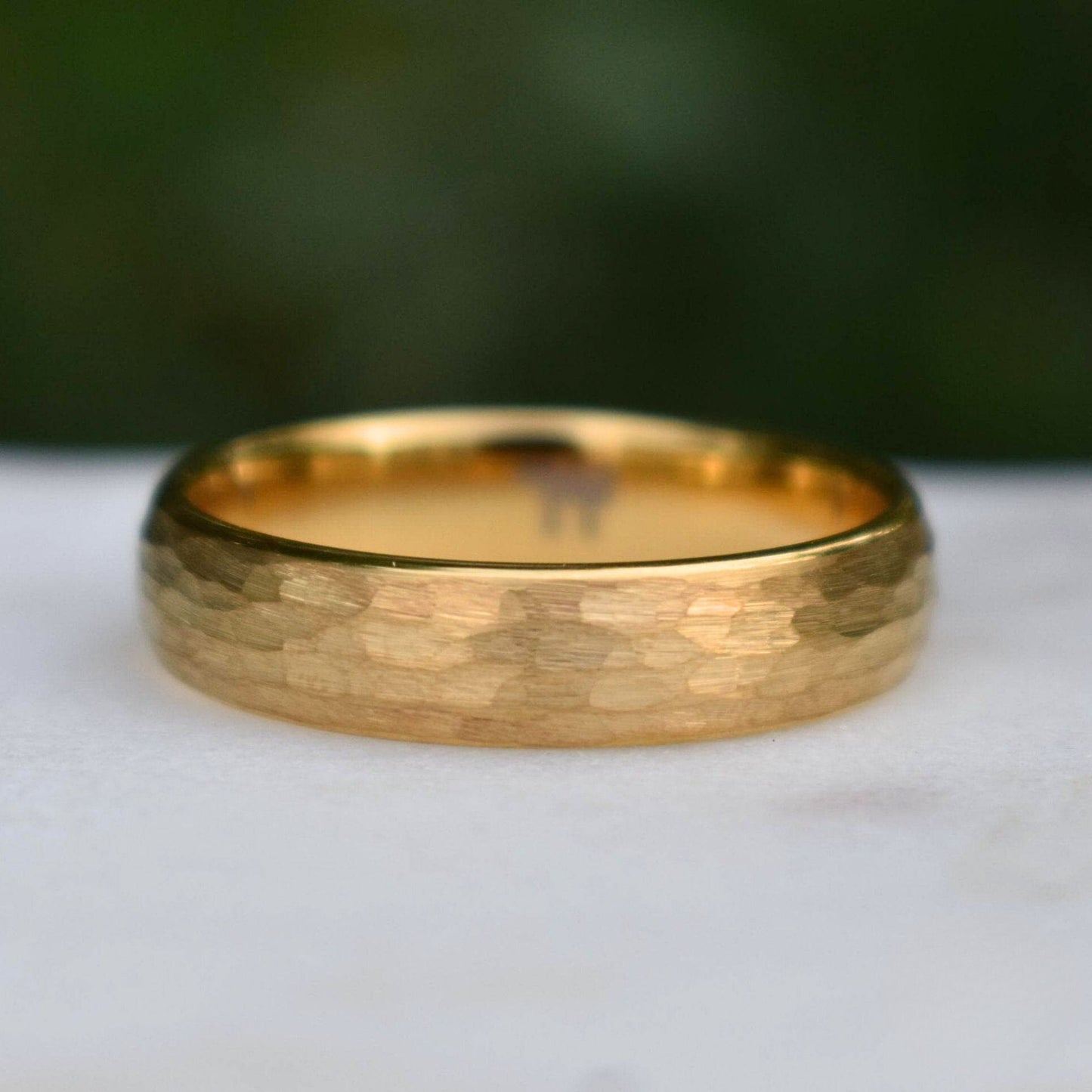 Tungsten 6mm Ring Hammered Gold with Comfort fit band