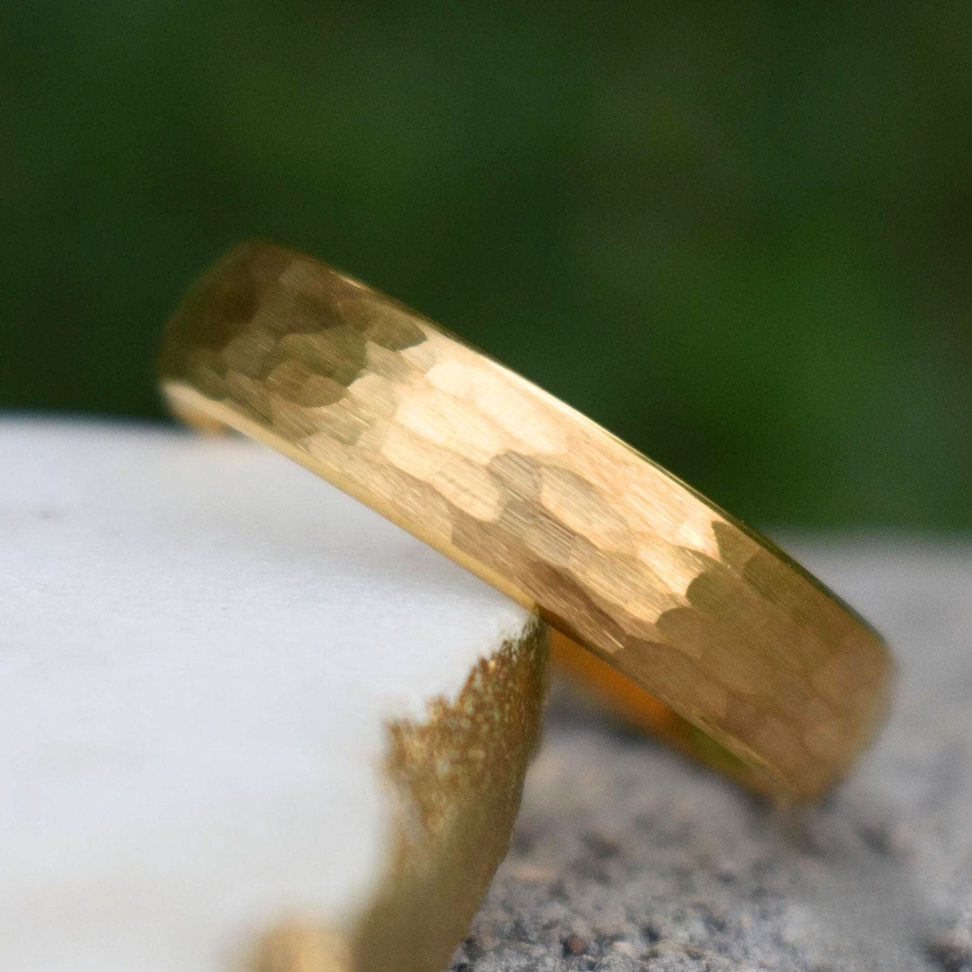 Tungsten 6mm Ring Hammered Gold with Comfort fit band - Tungsten Titans