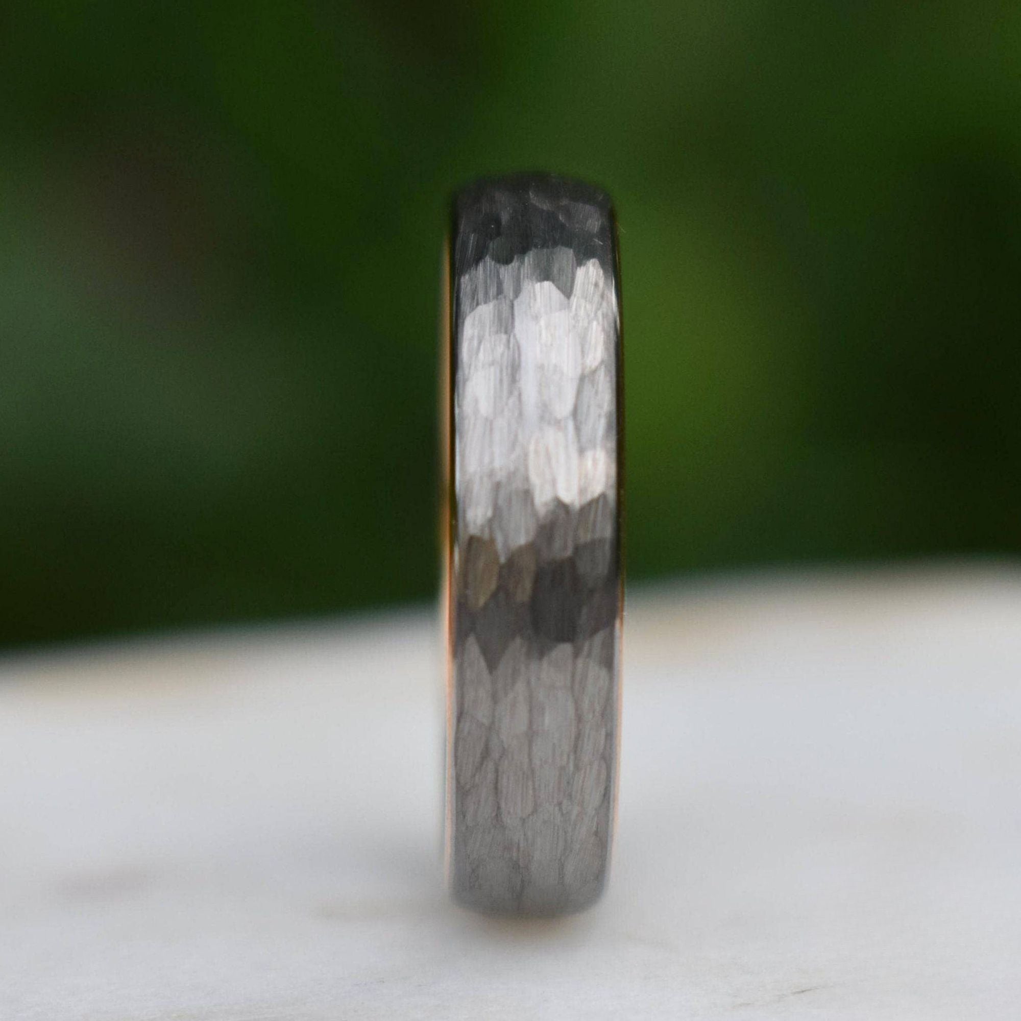 Hammered Tungsten 6mm Ring with Rose Gold Band - Tungsten Titans