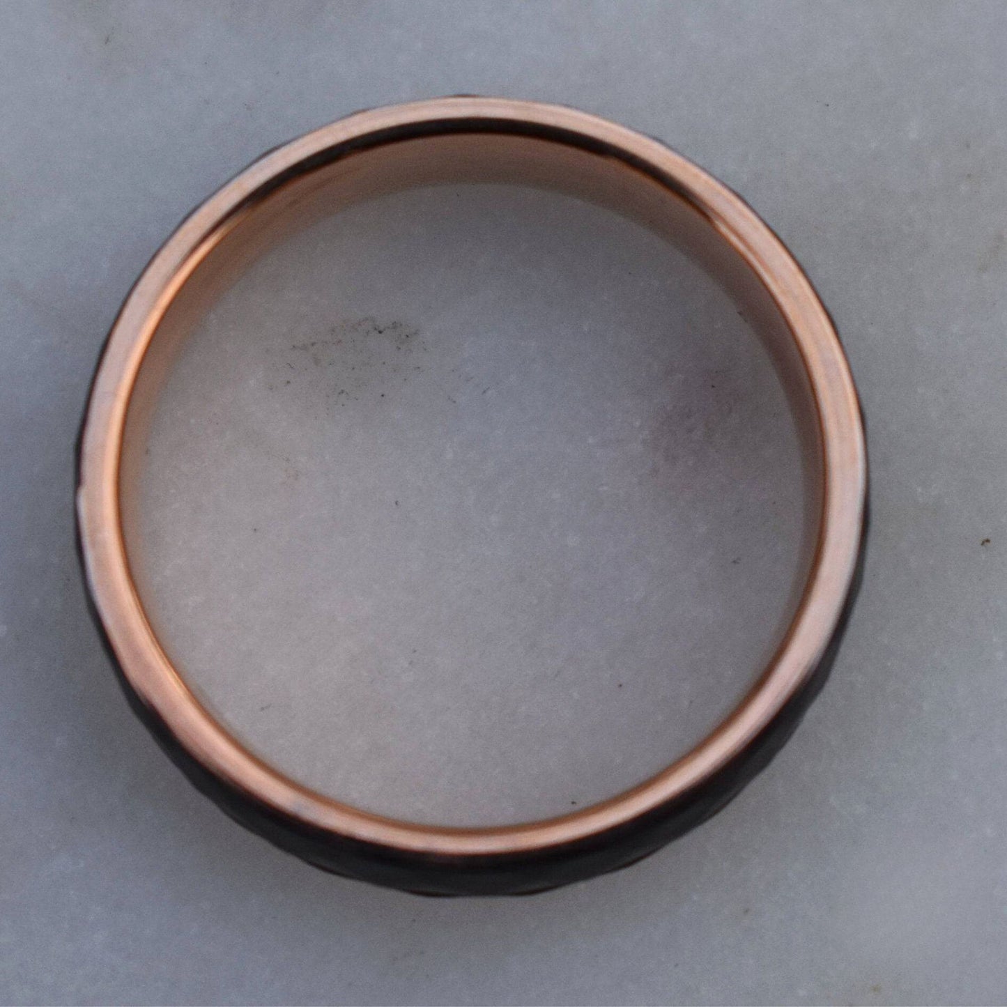 Hammered 8mm Black Tungsten Ring with Rose Gold Accent