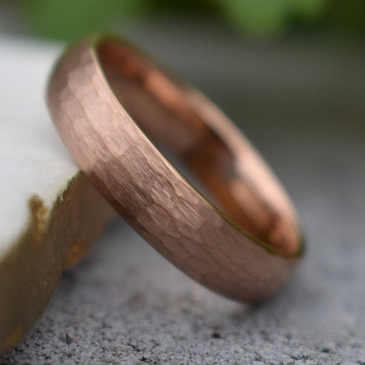 Tungsten 6mm Ring Hammered Rose Gold with Comfort fit band - Tungsten Titans