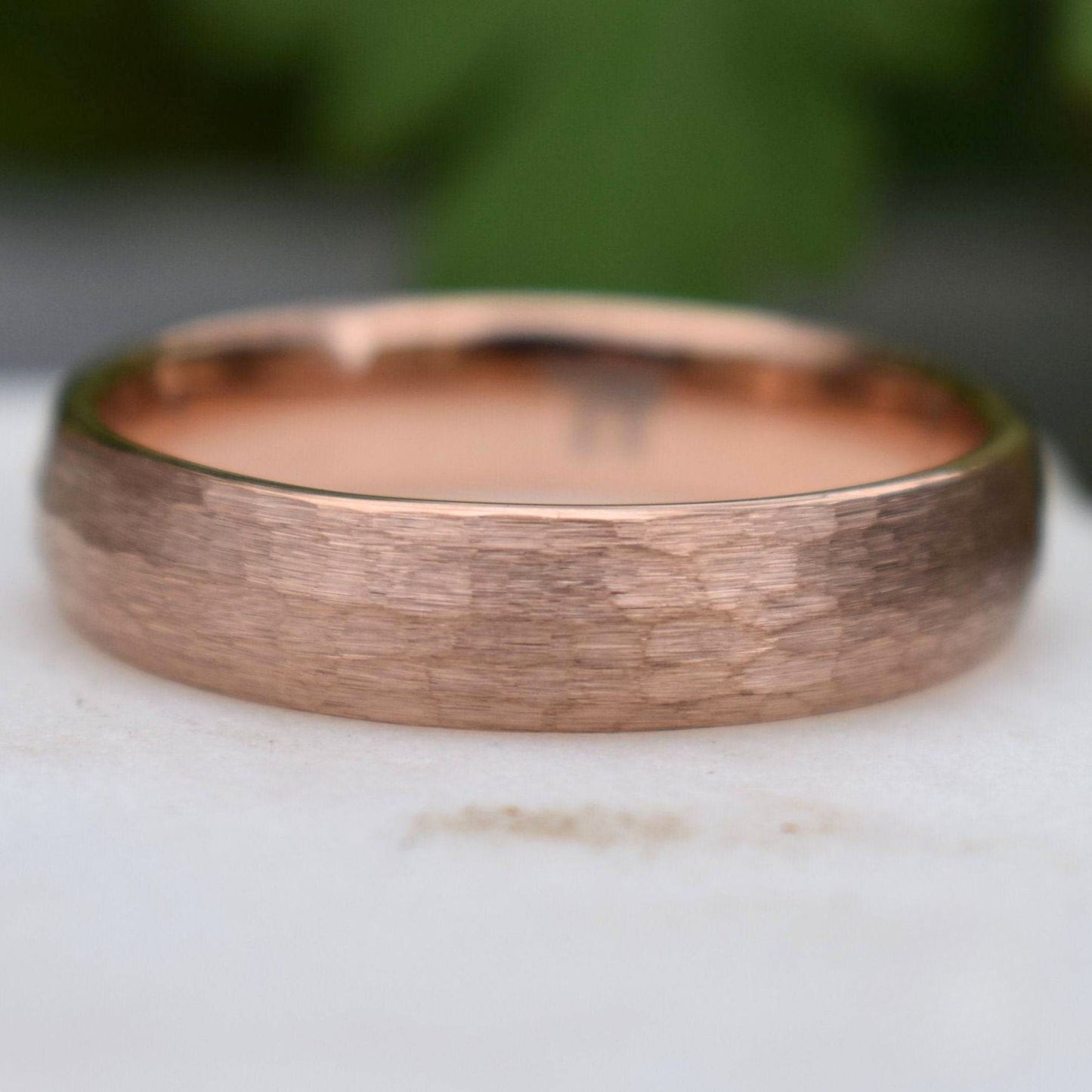 Tungsten 6mm Ring Hammered Rose Gold with Comfort fit band