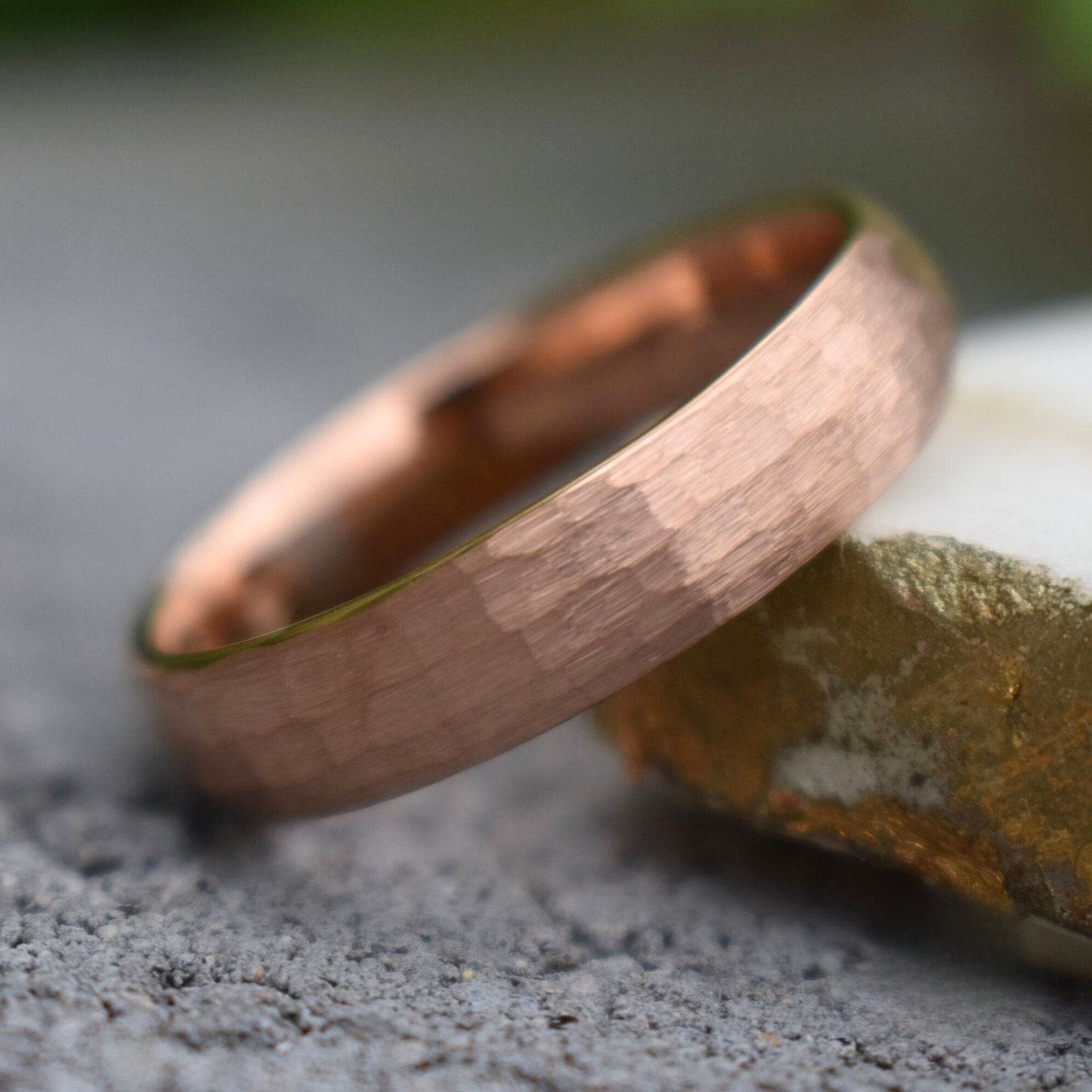 Tungsten 6mm Ring Hammered Rose Gold with Comfort fit band