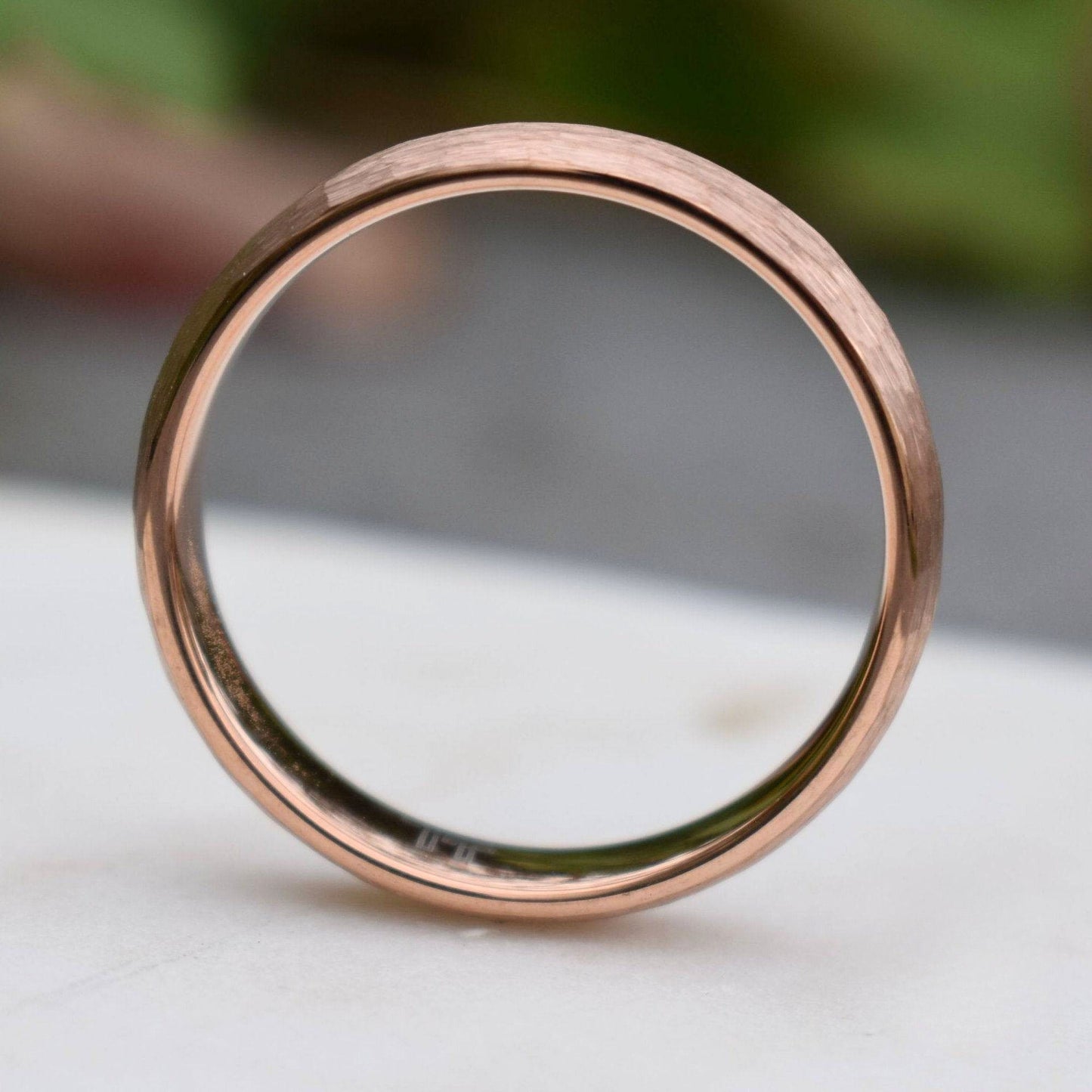 Tungsten 6mm Ring Hammered Rose Gold with Comfort fit band