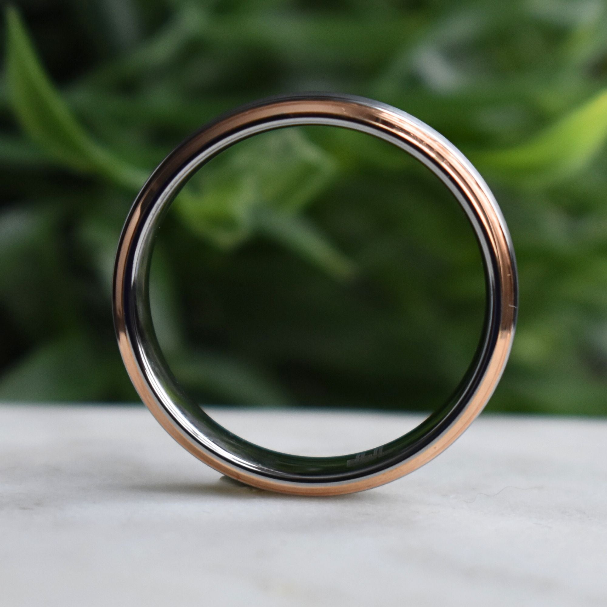 Tungsten 6mm Ring Brushed Silver with Rose Gold Beveled Edges - Tungsten Titans