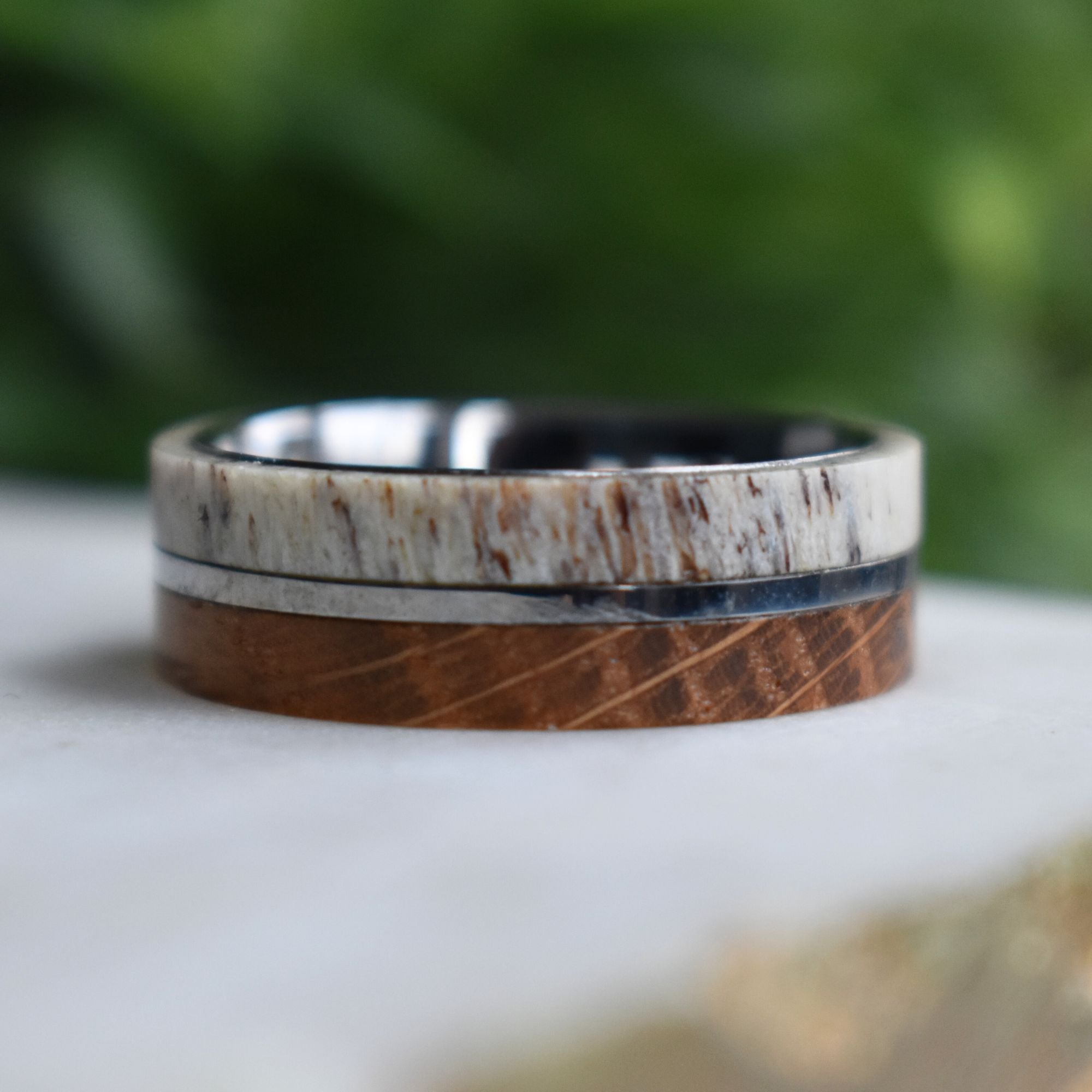 Whiskey Barrel and Deer Antler 8mm Ring with Tungsten Band - Tungsten Titans