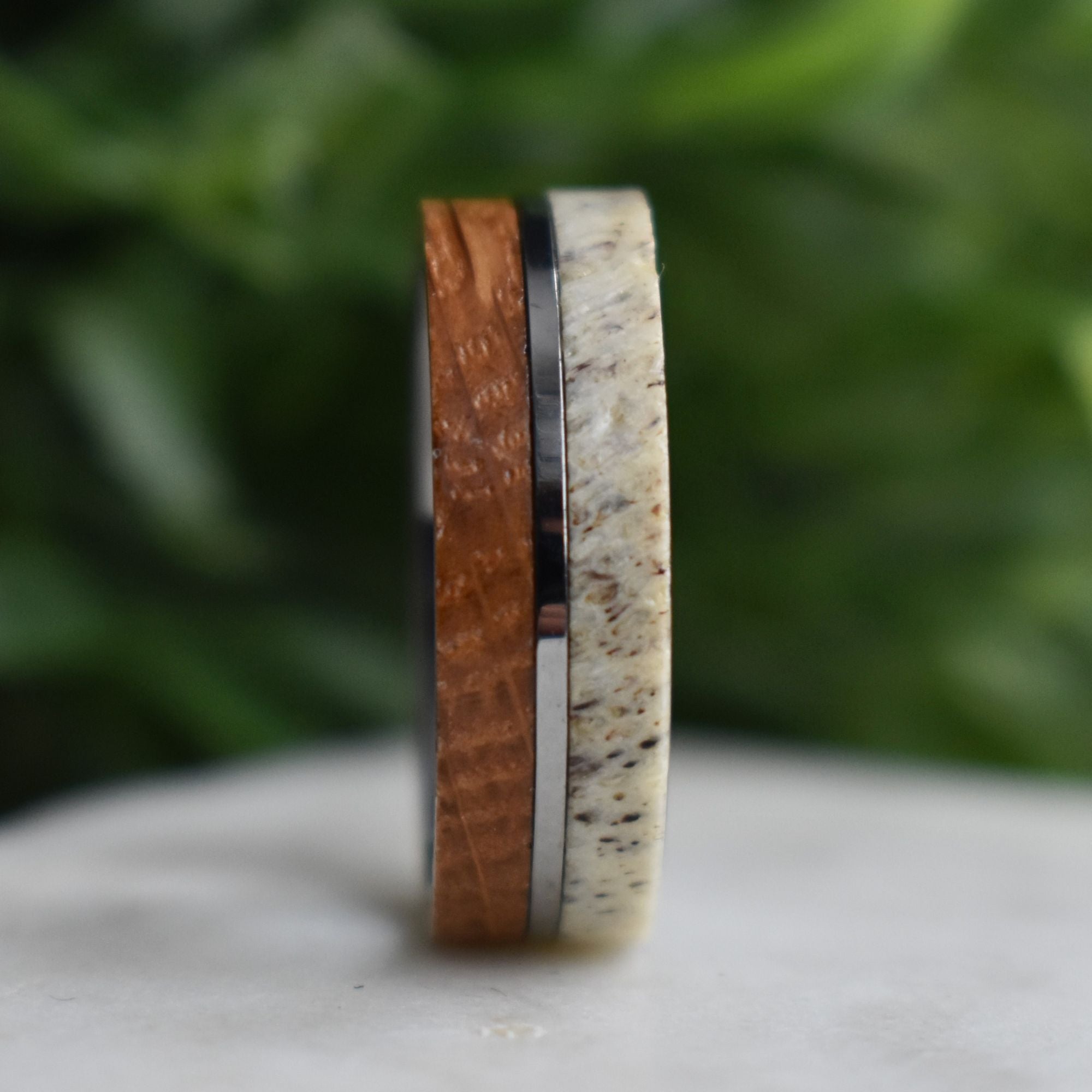 Whiskey Barrel and Deer Antler 8mm Ring with Tungsten Band - Tungsten Titans